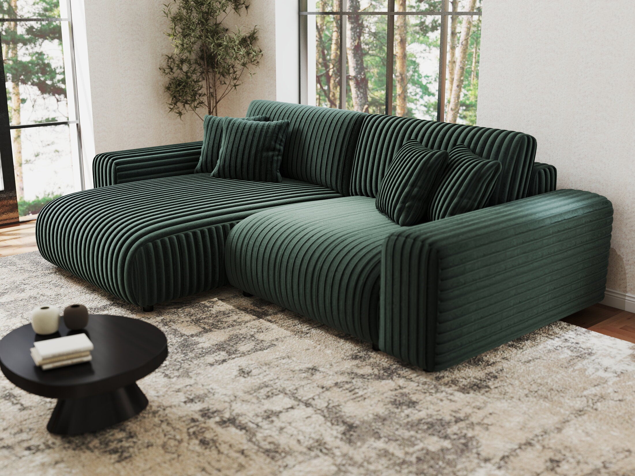 Colțar extensibil dumonde cu ladă de depozitare si sezut confortabil din spuma HR, Sarina Ambience Verde 255x168 cm