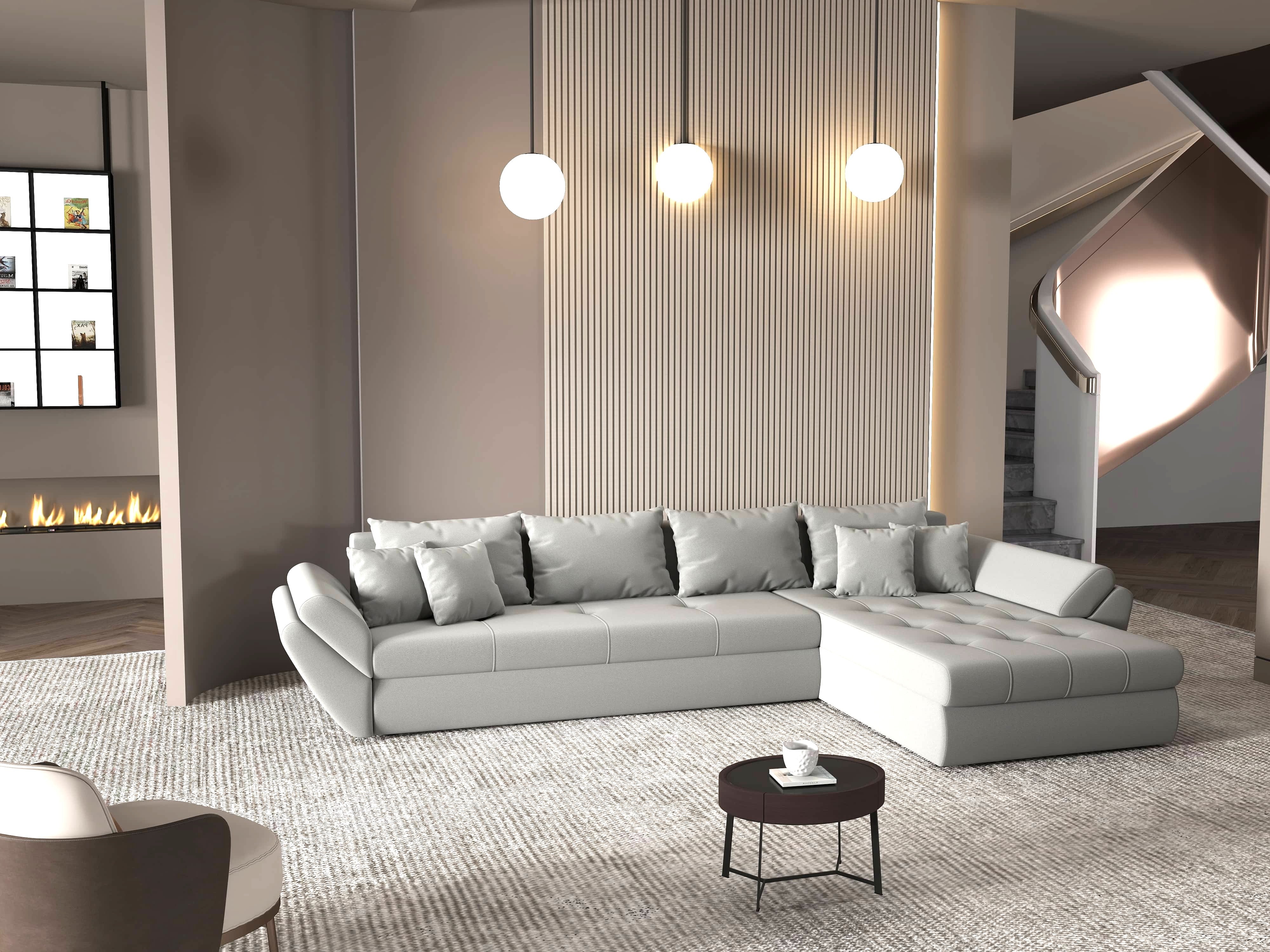 Colțar extensibil dumonde cu ladă de depozitare si sezut confortabil din spuma HR, Loana XL Royal Antracit II 335x185 cm