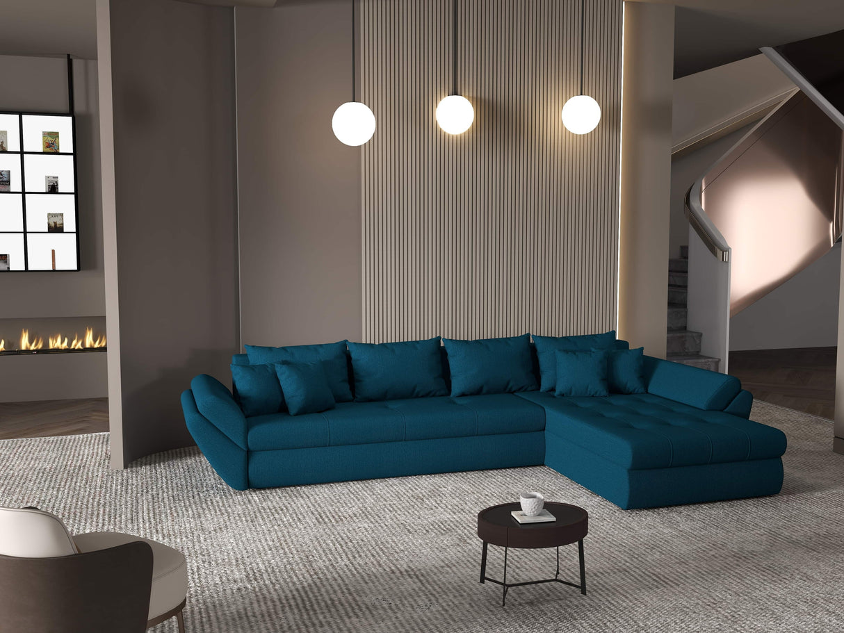 Colțar extensibil dumonde cu ladă de depozitare si sezut confortabil din spuma HR, Loana XL Enjoy Verde Petrol II 335x185 cm Fabrica