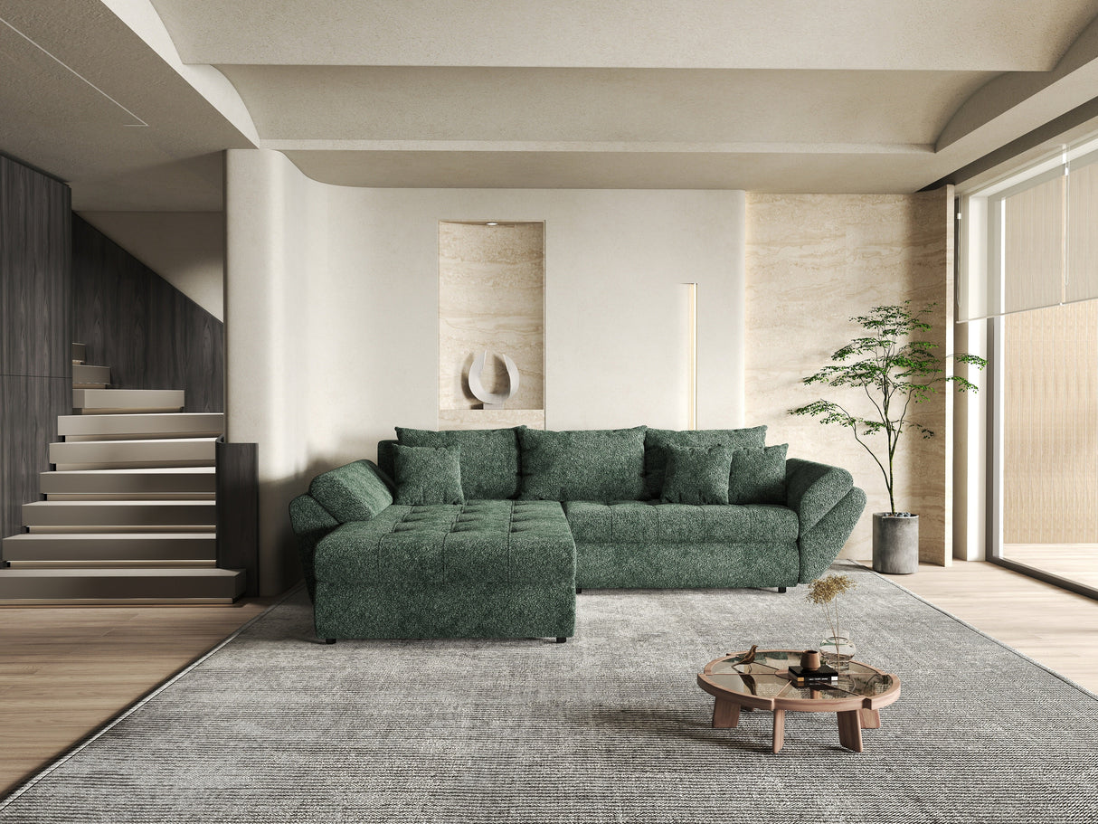 Colțar extensibil dumonde cu ladă de depozitare si sezut confortabil din spuma HR, Loana Verde Euphoria 270x185 cm Fabrica
