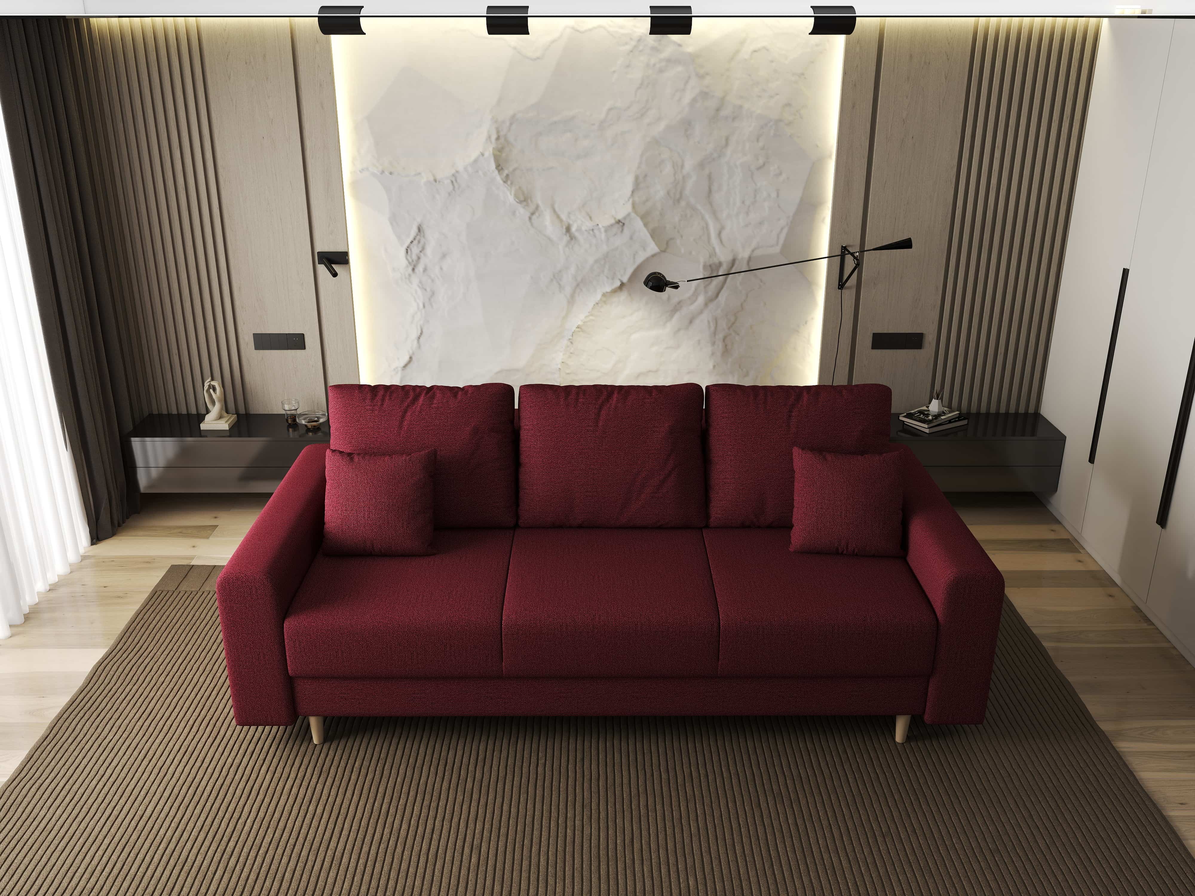 Canapea extensibilă dumonde cu ladă de depozitare si sezut confortabil din spuma HR, Kronos Enjoy Rosu 210x100 cm fabrica