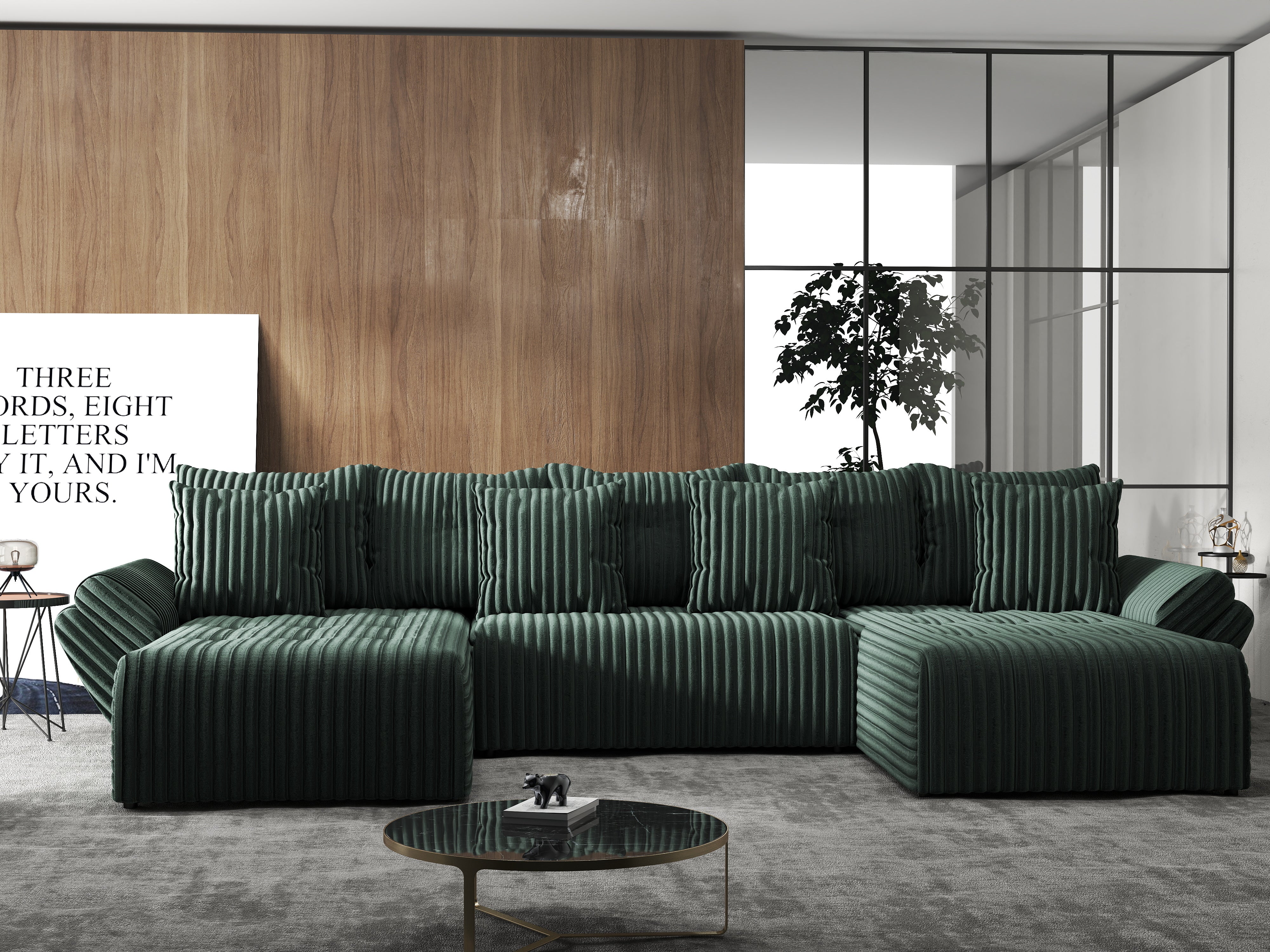 Colțar extensibil dumonde cu ladă de depozitare si sezut confortabil din spuma HR, Berlin U Verde Ambience 380x180 cm Fabrica