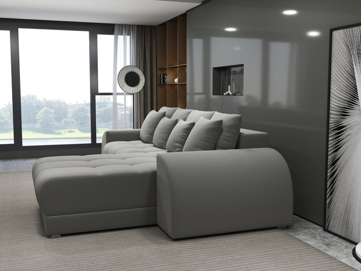Colțar extensibil dumonde cu ladă de depozitare si sezut confortabil din spuma HR, Verona Royal Gri II 290x185 cm Fabrica