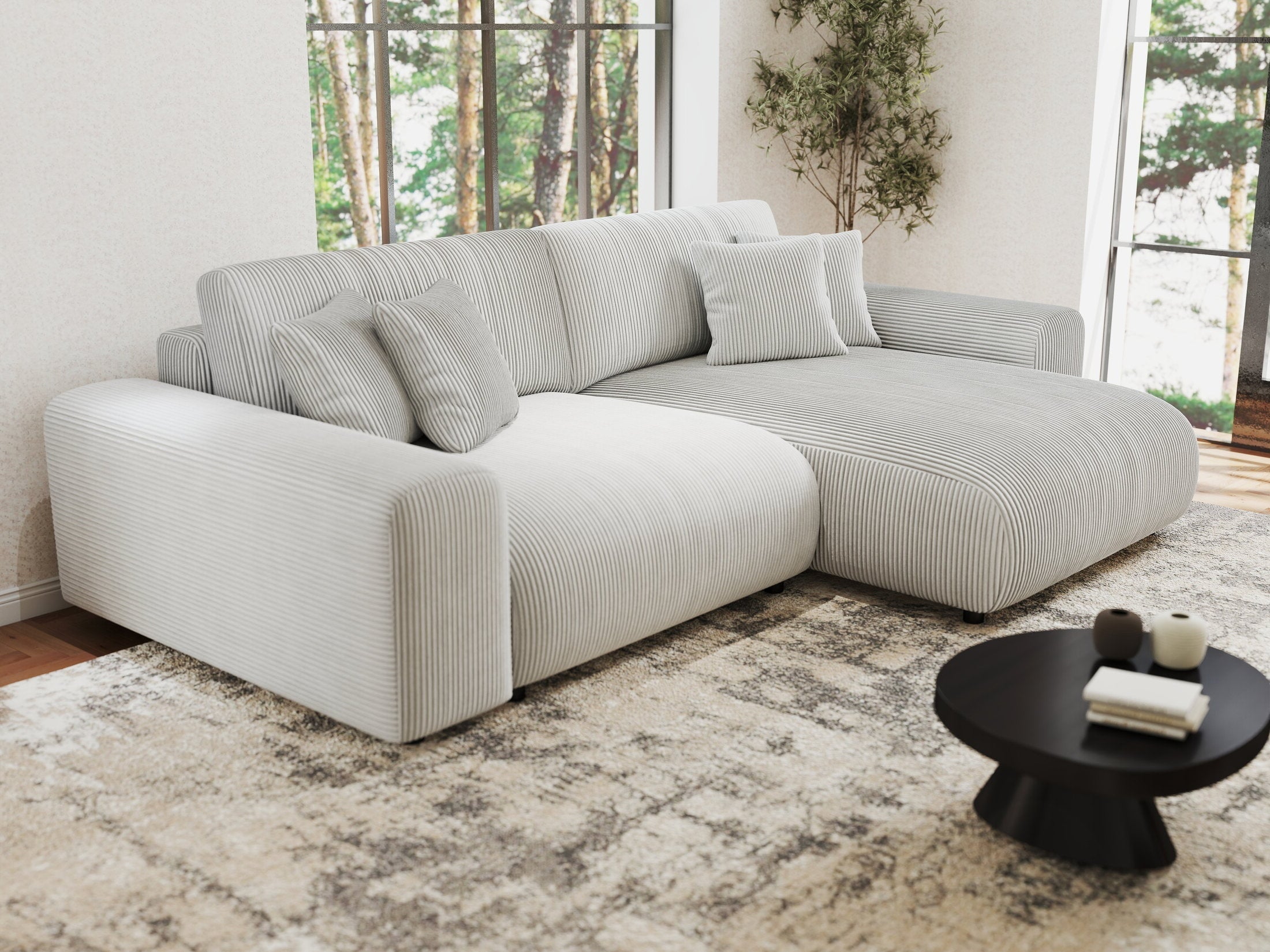 Colțar extensibil dumonde cu ladă de depozitare si sezut confortabil din spuma HR, Sarina Zoom Gri 255x168 cm II