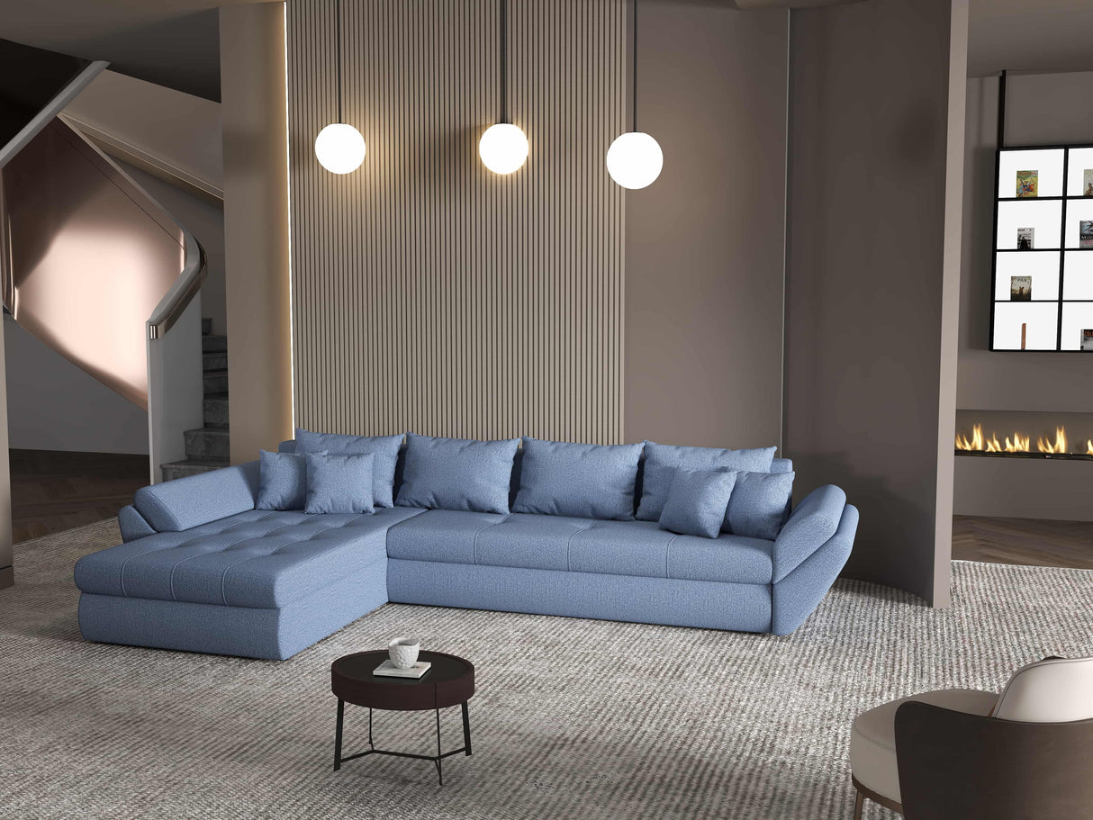 Colțar extensibil dumonde cu ladă de depozitare si sezut confortabil din spuma HR, Loana XL Enjoy Albastru 335x185 cm Fabrica