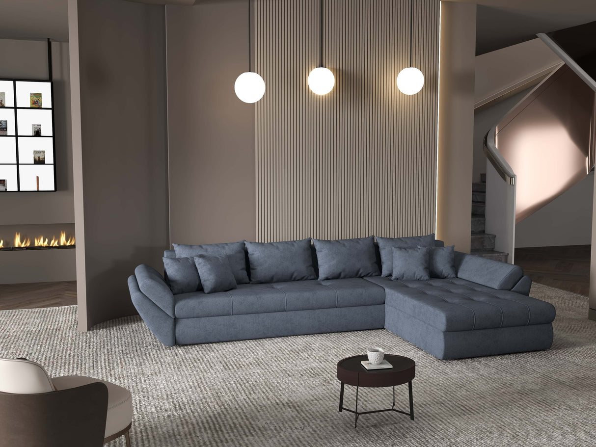 Colțar extensibil dumonde cu ladă de depozitare si sezut confortabil din spuma HR, Loana XL Enjoy Gri Antracit II 335x185 cm Fabrica