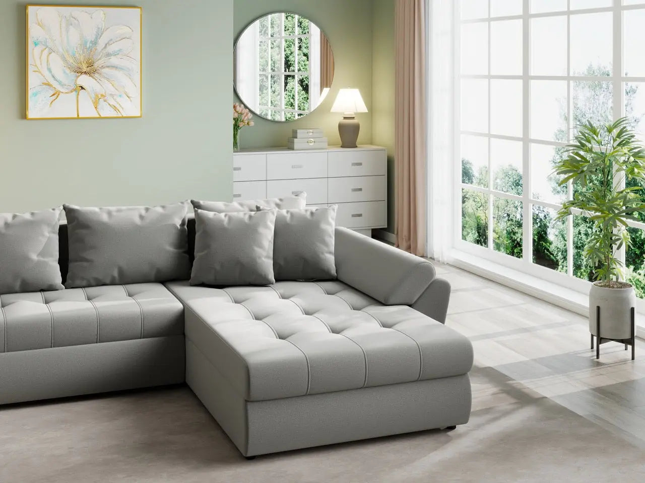 Colțar extensibil dumonde cu ladă de depozitare si sezut confortabil din spuma HR, Loana U Royal Grey 355x185 cm Fabrica