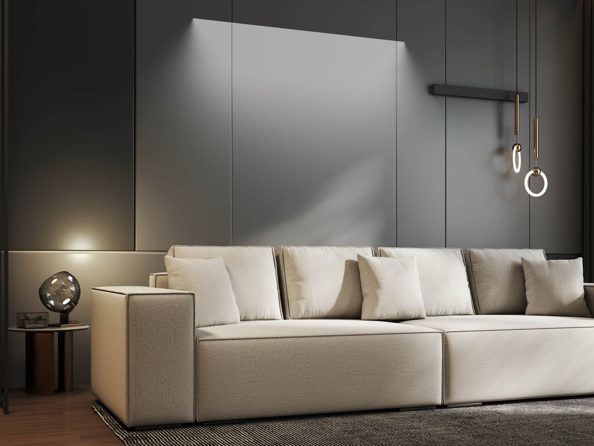 Canapea extensibilă dumonde cu ladă de depozitare si sezut confortabil din spuma HR, Dream Enjoy Bej 310x100 cm Fabrica