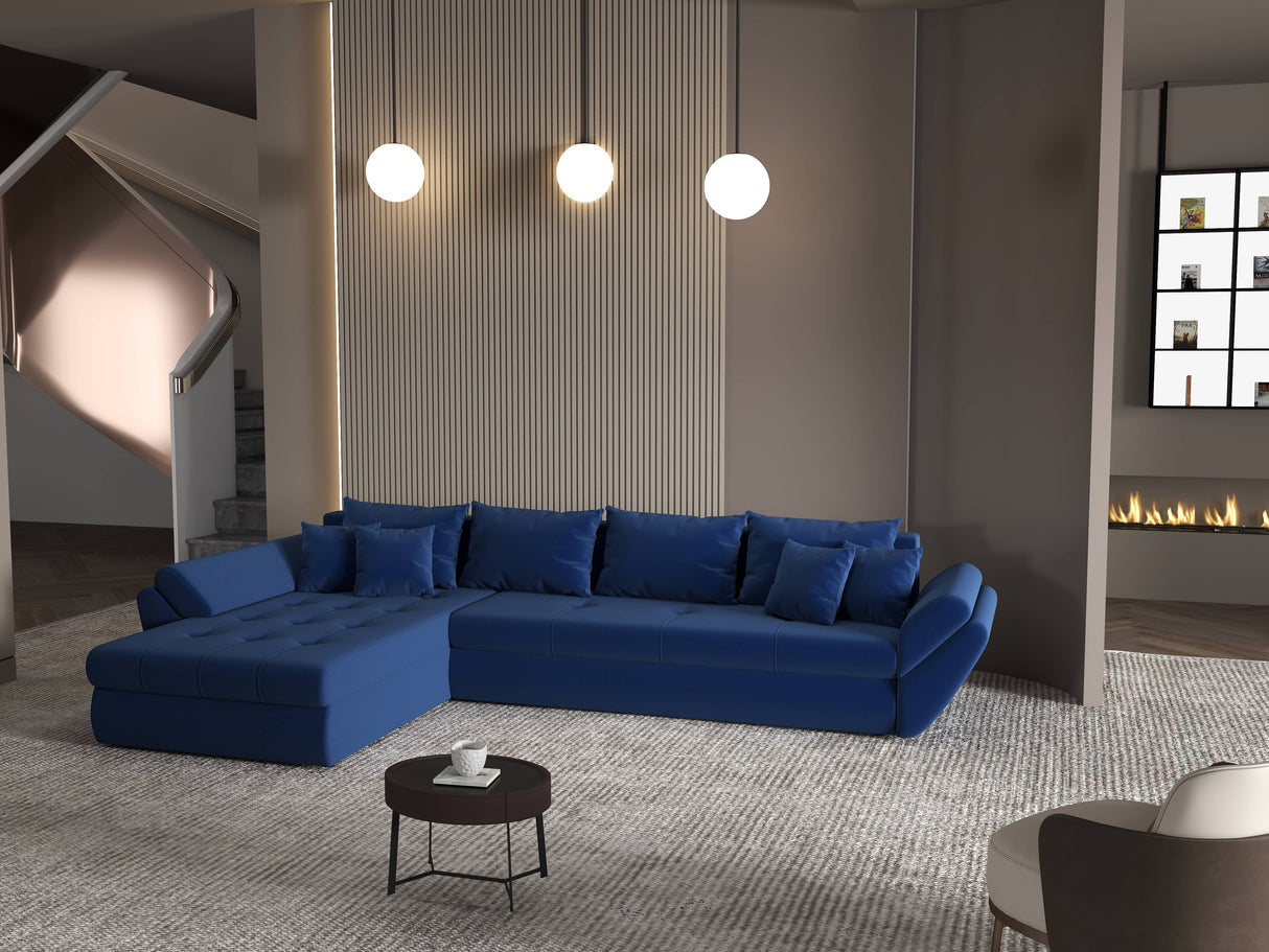 Colțar extensibil dumonde cu ladă de depozitare si sezut confortabil din spuma HR, Loana XL Royal Albastru 335x185 cm Fabrica