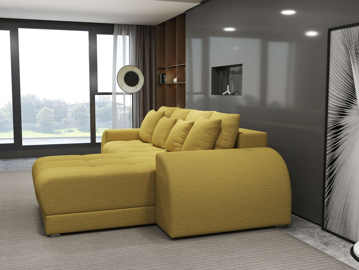 Colțar extensibil dumonde cu ladă de depozitare si sezut confortabil din spuma HR, Verona Enjoy Melon II 290x185 cm Fabrica
