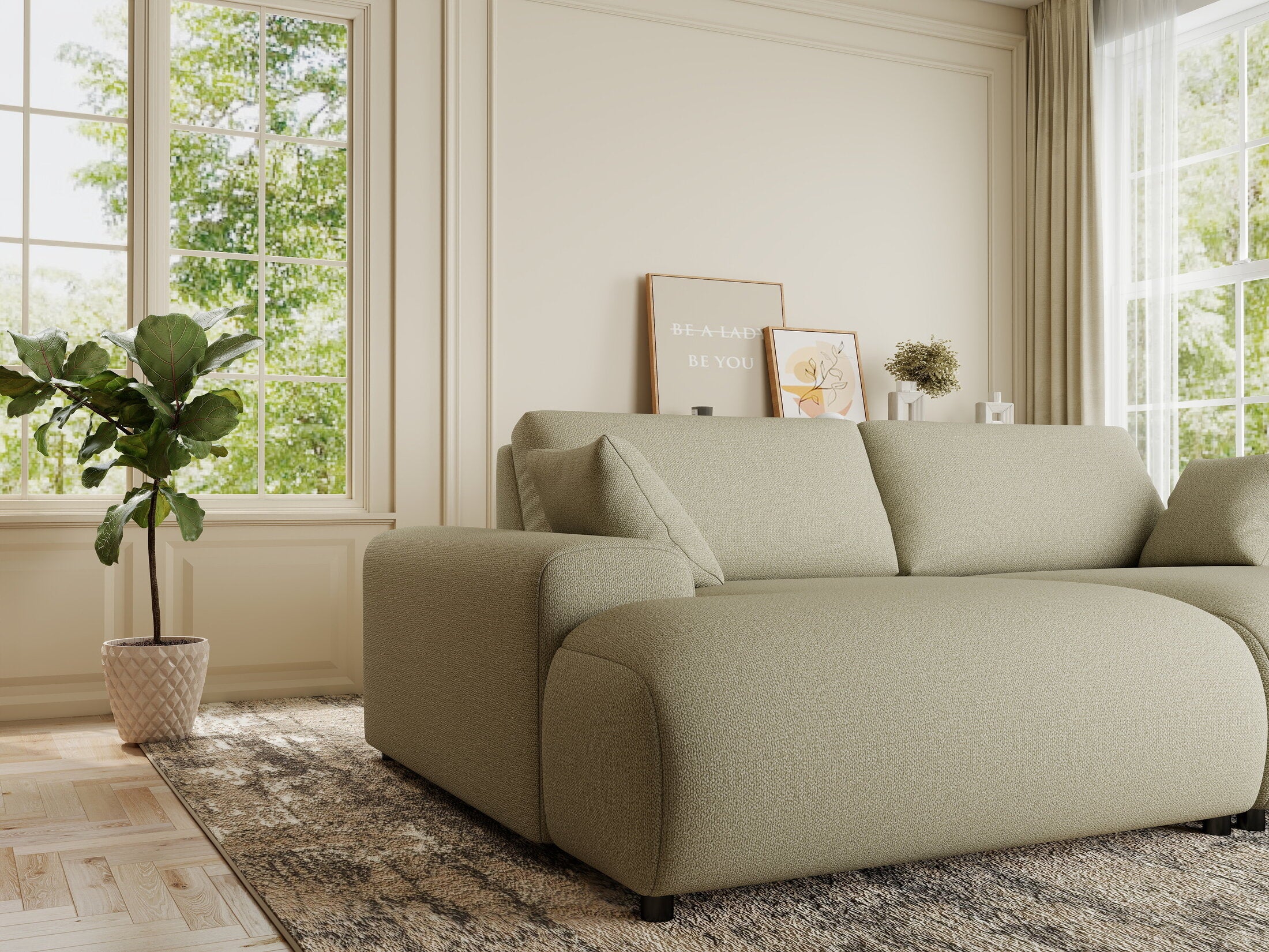 Canapea dumonde cu sezut confortabil din spuma HR, Hudson Enjoy Bej 237x144 cm