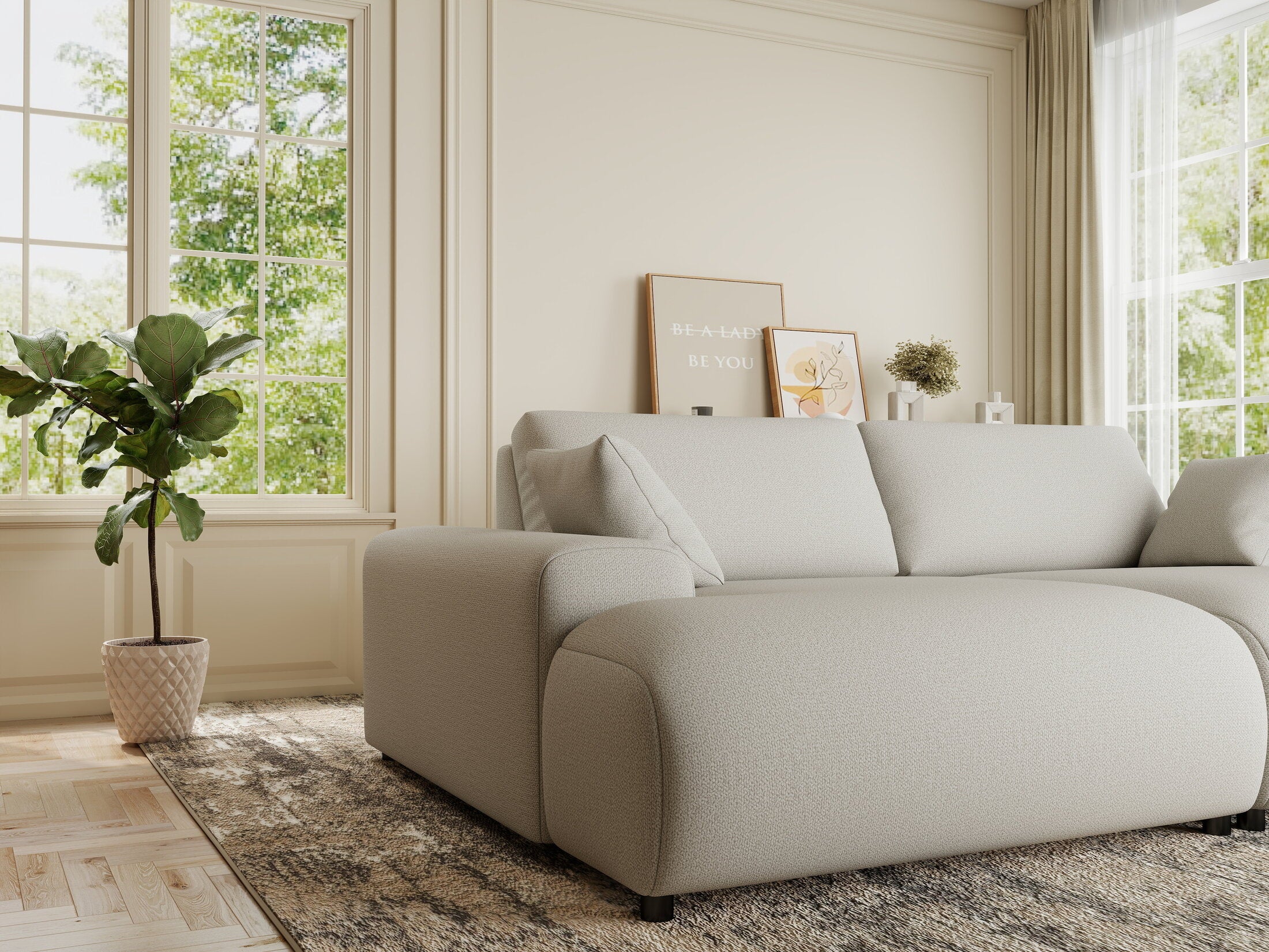 Canapea dumonde cu sezut confortabil din spuma HR, Hudson Enjoy Bej 237x144 cm