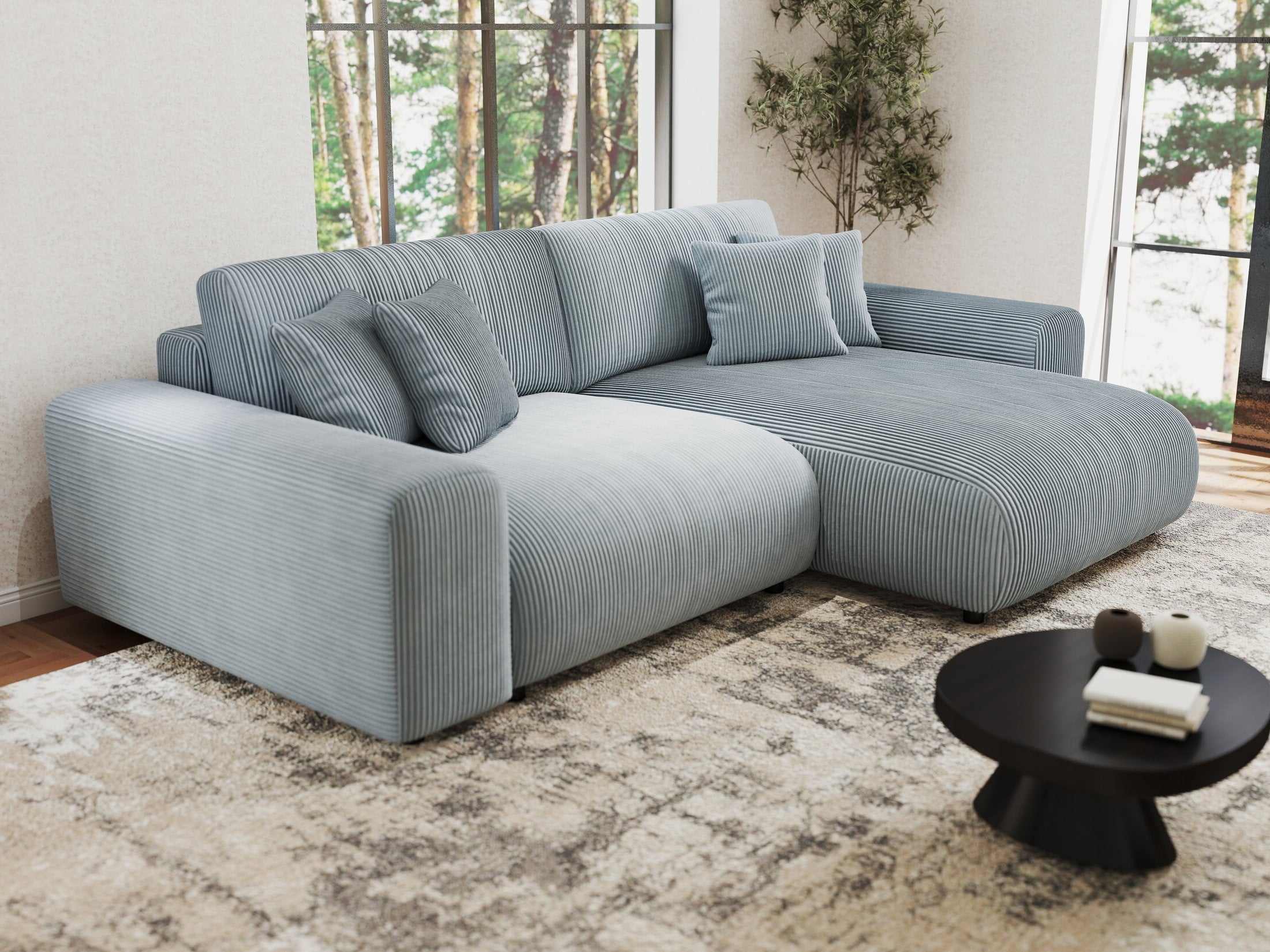 Colțar extensibil dumonde cu ladă de depozitare si sezut confortabil din spuma HR, Sarina Zoom Gri Mint 255x168 cm II