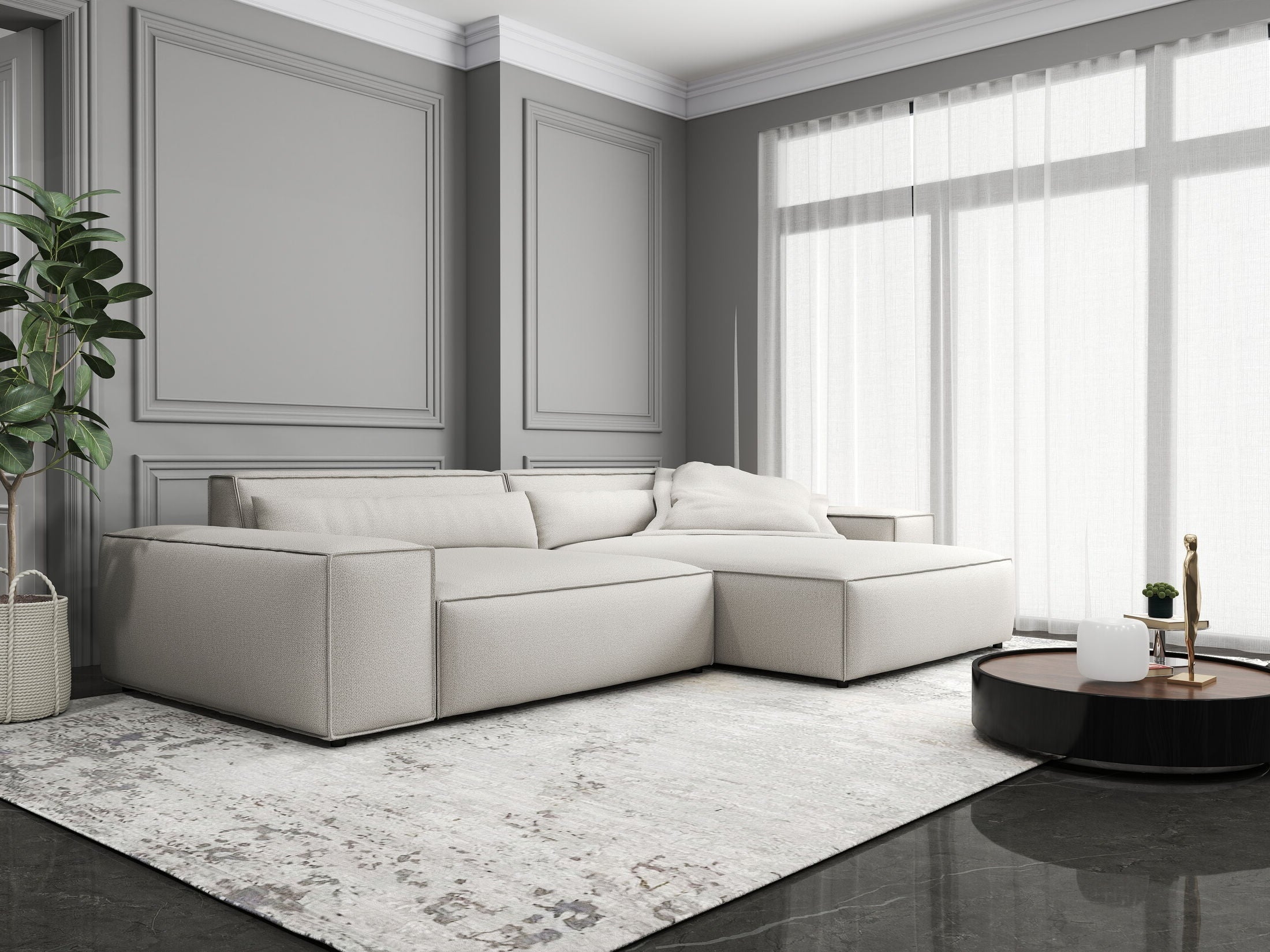 Colțar dumonde cu șezut confortabil din spumă HR, Marvelo Enjoy Bej 264x175 cm II