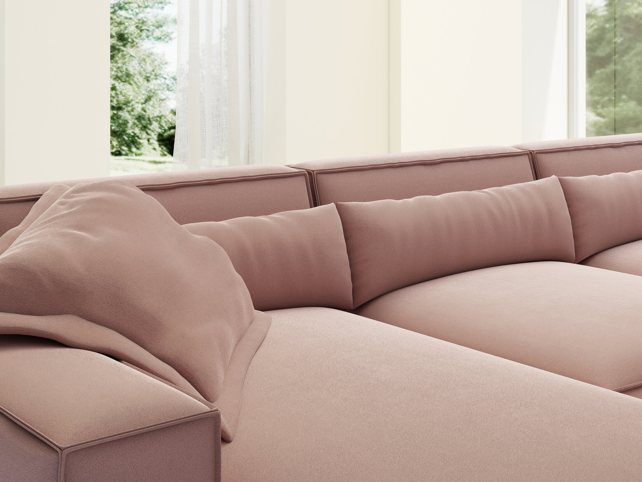 Colțar dumonde cu sezut confortabil din spuma HR, Marvelo XL Royal Roz 366x175 cm