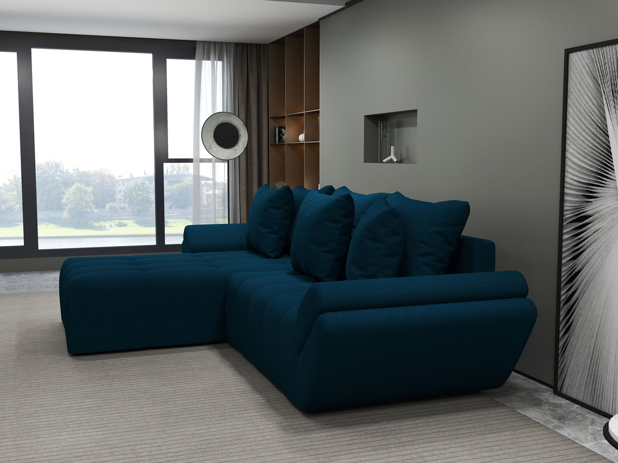 Colțar extensibil dumonde cu ladă de depozitare si sezut confortabil din spuma HR, Berlin Enjoy Verde Petrol 280x185 cm Fabrica