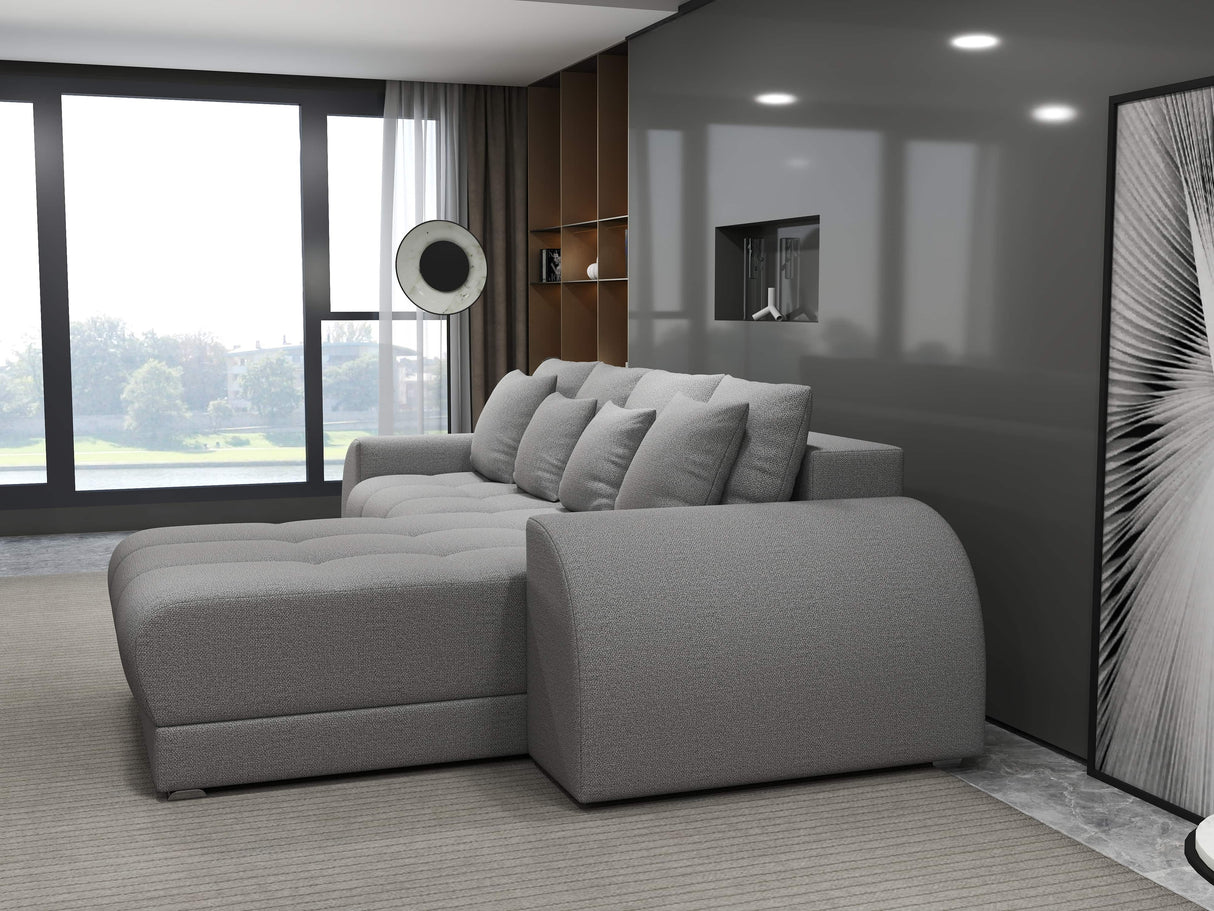 Colțar extensibil dumonde cu ladă de depozitare si sezut confortabil din spuma HR, Verona Enjoy Gri II 290x185 cm Fabrica