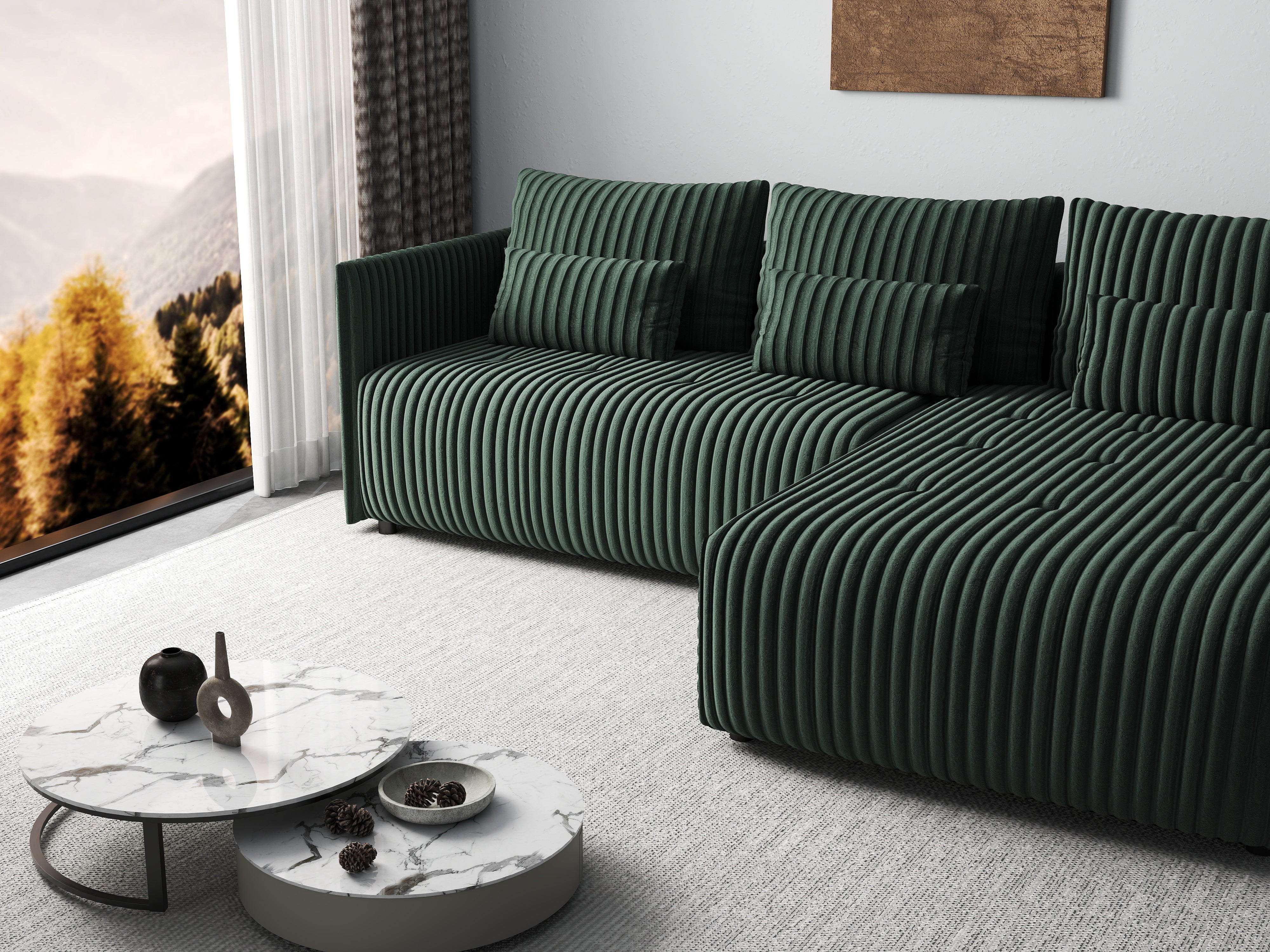 Colțar extensibil dumonde cu ladă de depozitare si sezut confortabil din spuma HR, Malta Ambience Verde 235x185 cm Fabrica