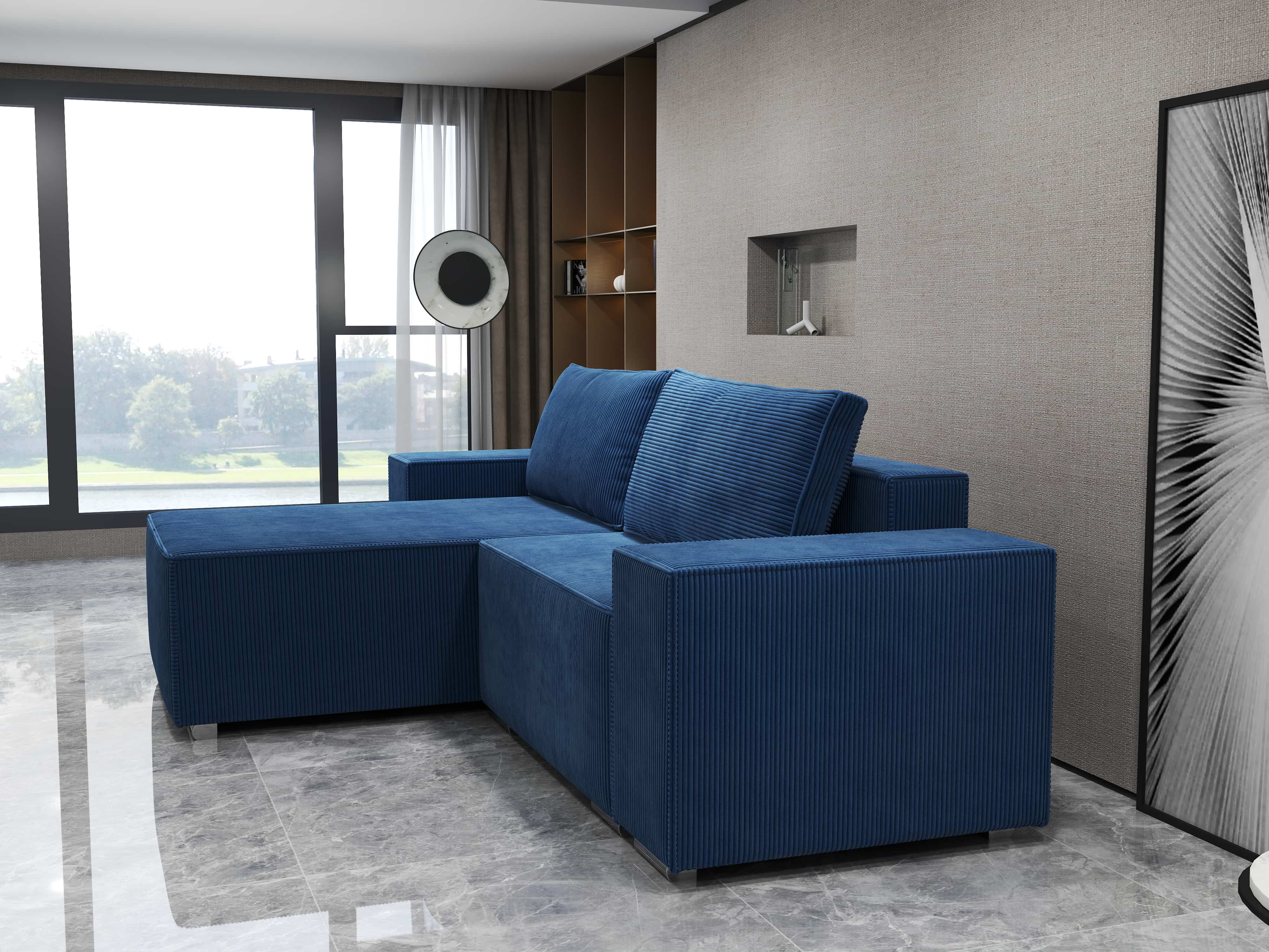 Colțar extensibil dumonde cu ladă de depozitare si sezut confortabil din spuma HR, Dream Zoom Albastru 290x185 cm Fabrica