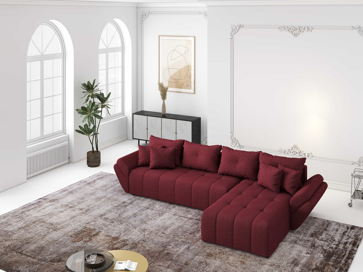 Colțar extensibil dumonde cu ladă de depozitare si sezut confortabil din spuma HR, Berlin XL Enjoy Lux Red 350x185 cm II Fabrica