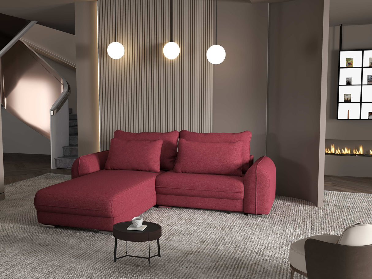 Colțar extensibil dumonde cu ladă de depozitare si sezut confortabil din spuma HR, Denver Enjoy Rosu 275x185 cm Fabrica