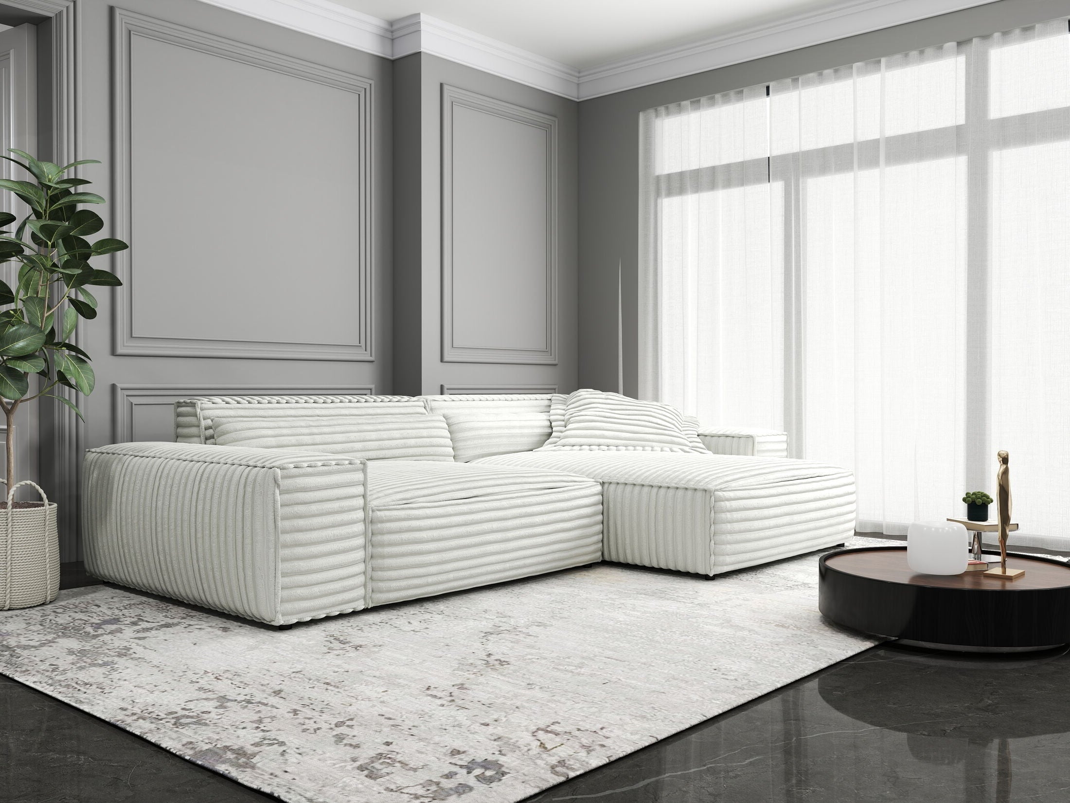 Colțar dumonde cu șezut confortabil din spumă HR, Marvelo Ambience Alb 264x175 cm II