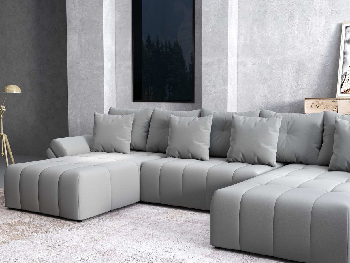 Colțar extensibil dumonde cu ladă de depozitare si sezut confortabil din spuma HR, Berlin U Royal Gri 380x180 cm Fabrica