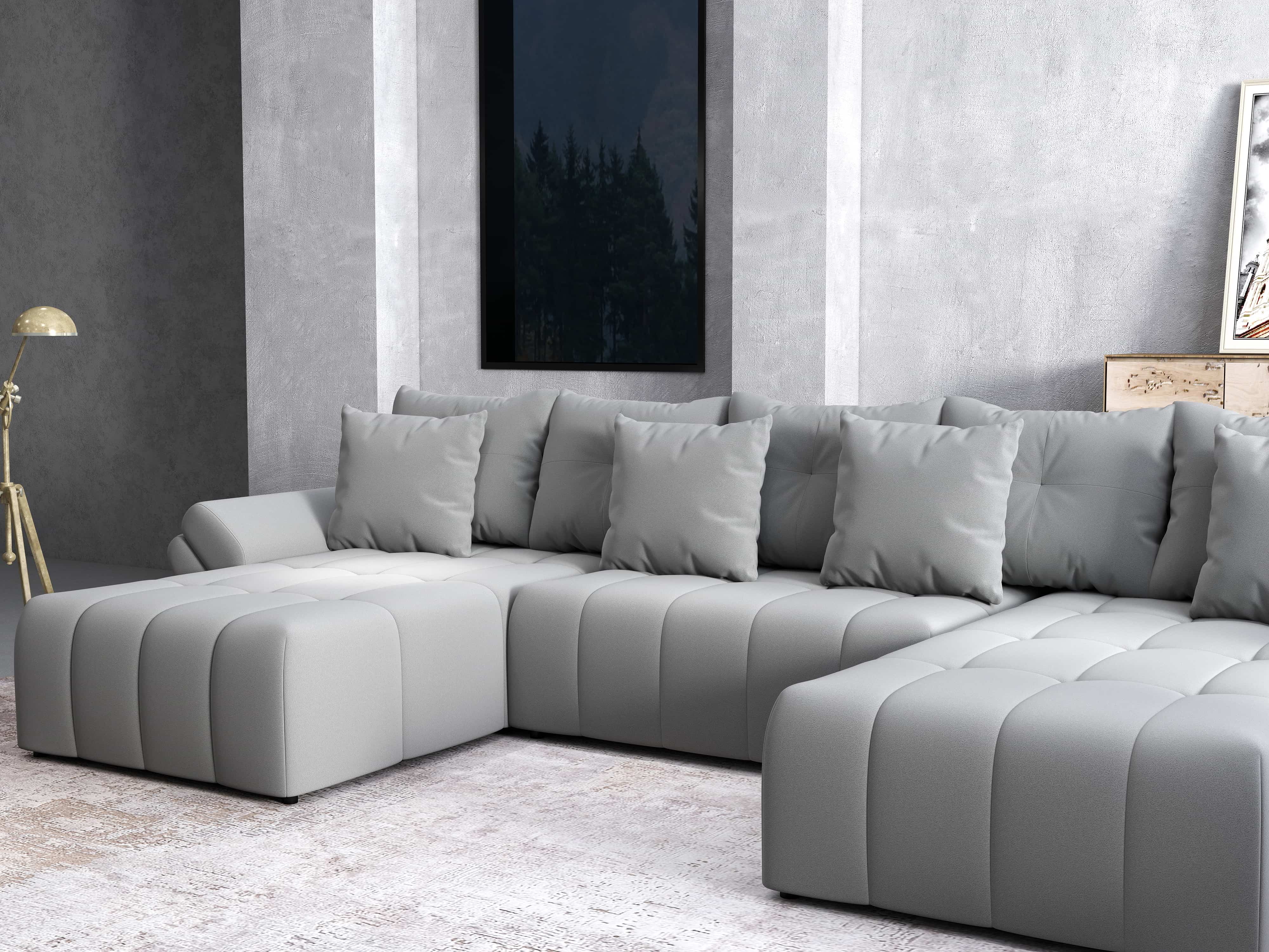 Colțar extensibil dumonde cu ladă de depozitare si sezut confortabil din spuma HR, Berlin U Royal Gri 380x180 cm Fabrica