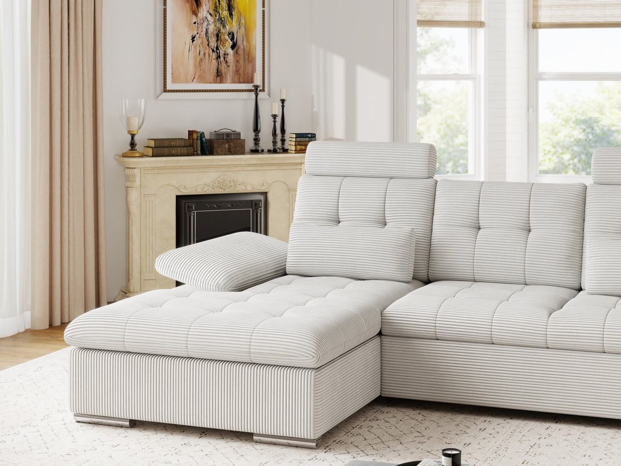 Colțar extensibil dumonde cu ladă de depozitare și șezut confortabil din spumă HR, Merkur Zoom Gri 270x168 cm