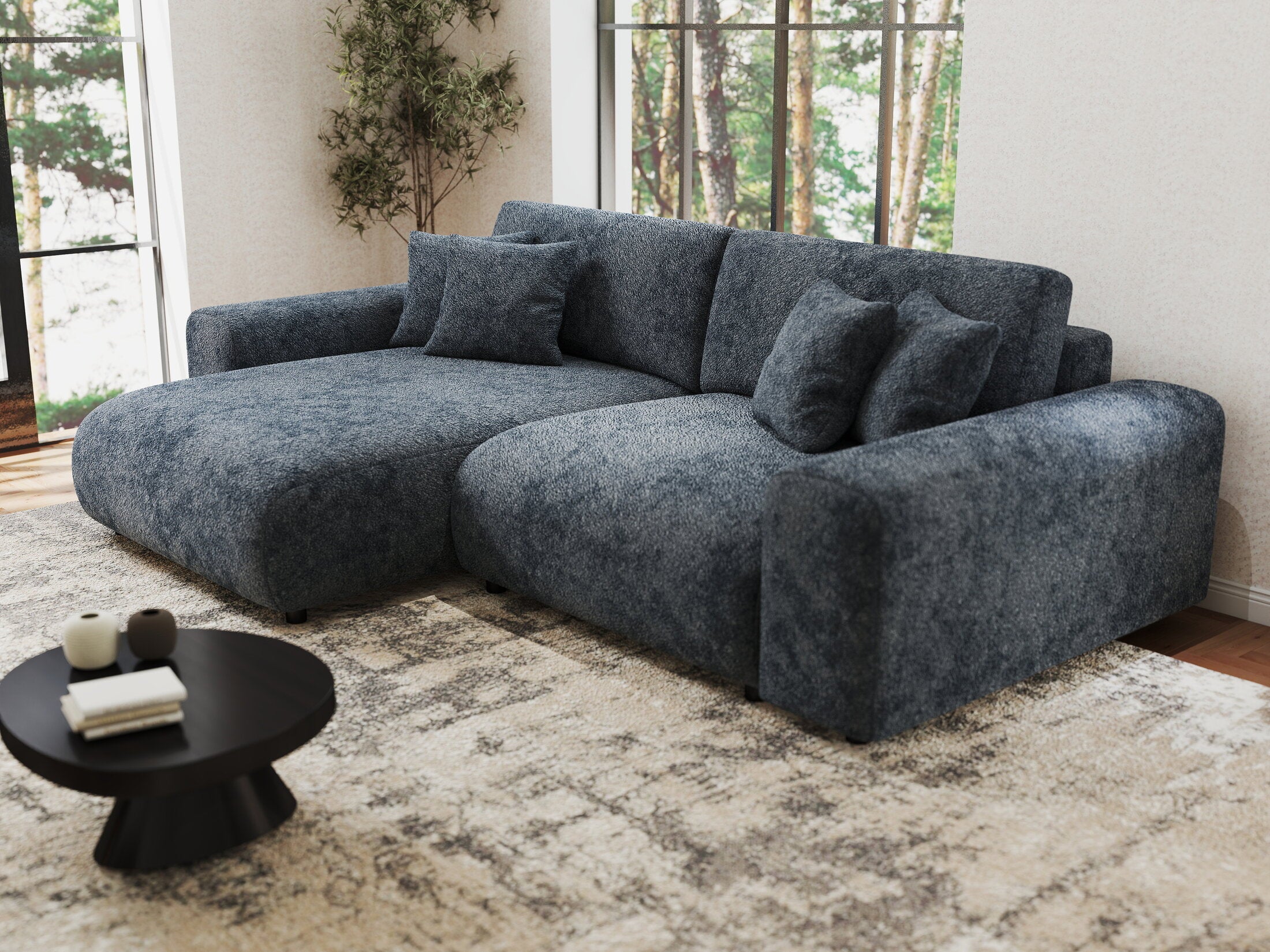 Colțar extensibil dumonde cu ladă de depozitare si sezut confortabil din spuma HR, Sarina Euphoria Gri Grafit 255x168 cm