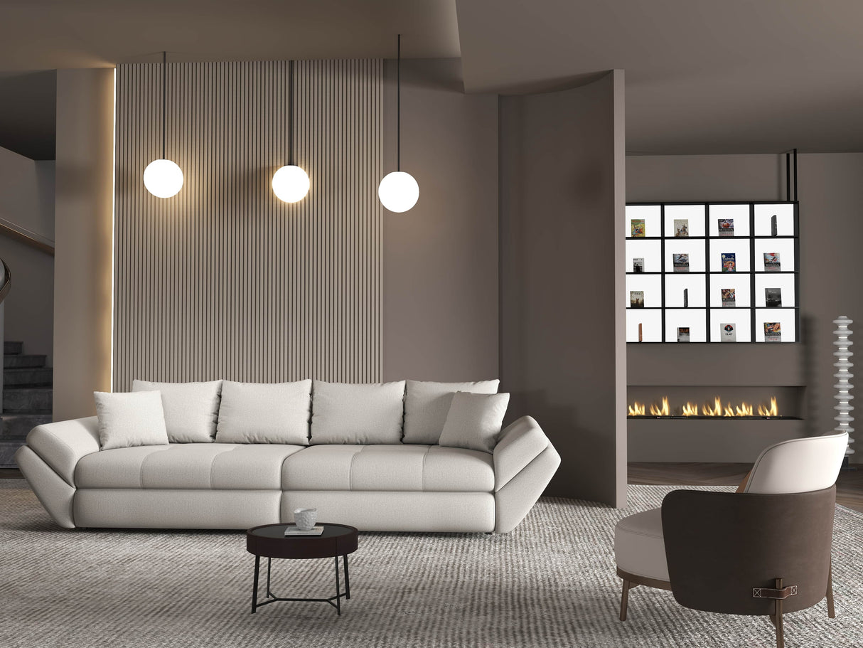 Canapea extensibilă dumonde cu ladă de depozitare si sezut confortabil din spuma HR, Loana Enjoy Bej 300x100 cm Fabrica