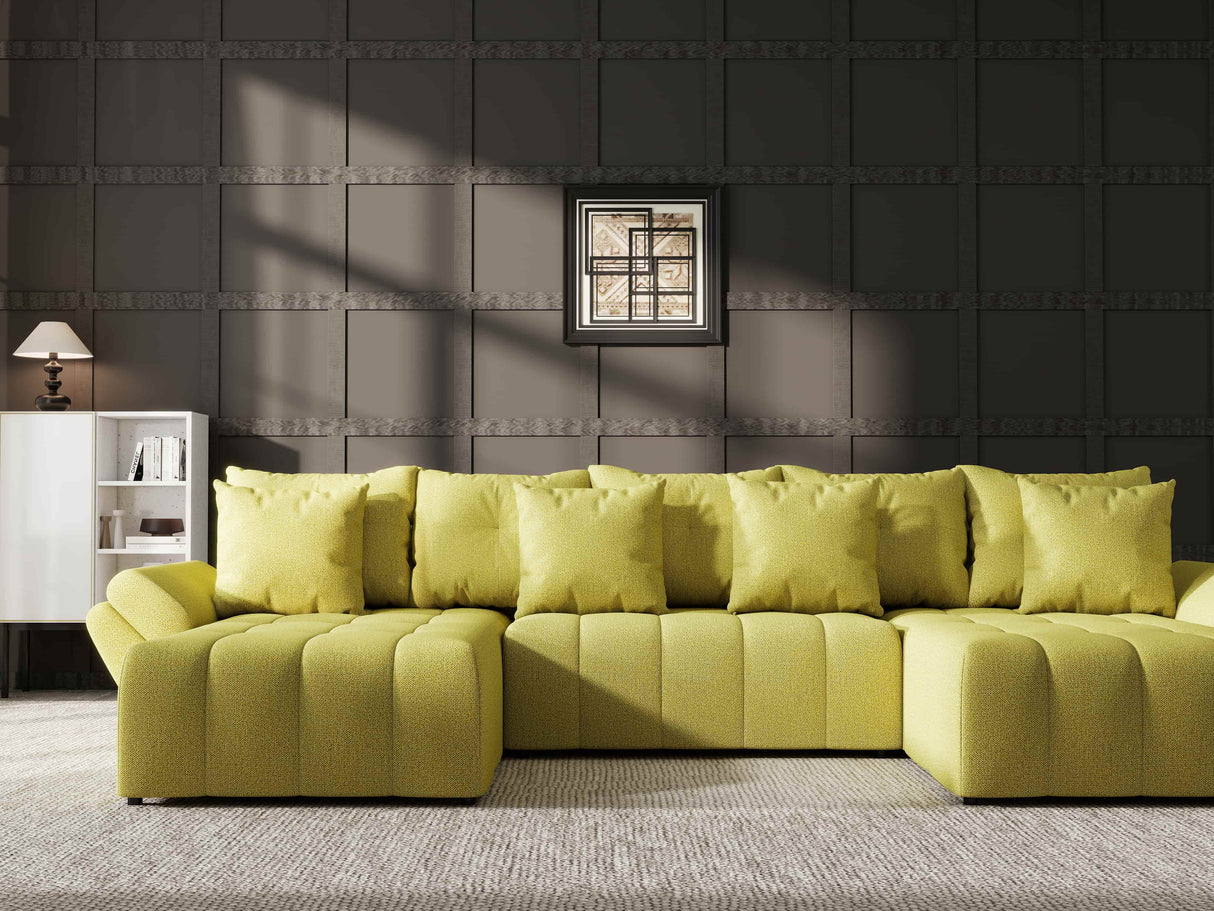 Colțar extensibil dumonde cu ladă de depozitare si sezut confortabil din spuma HR, Berlin U Enjoy Verde 380x180 cm Fabrica