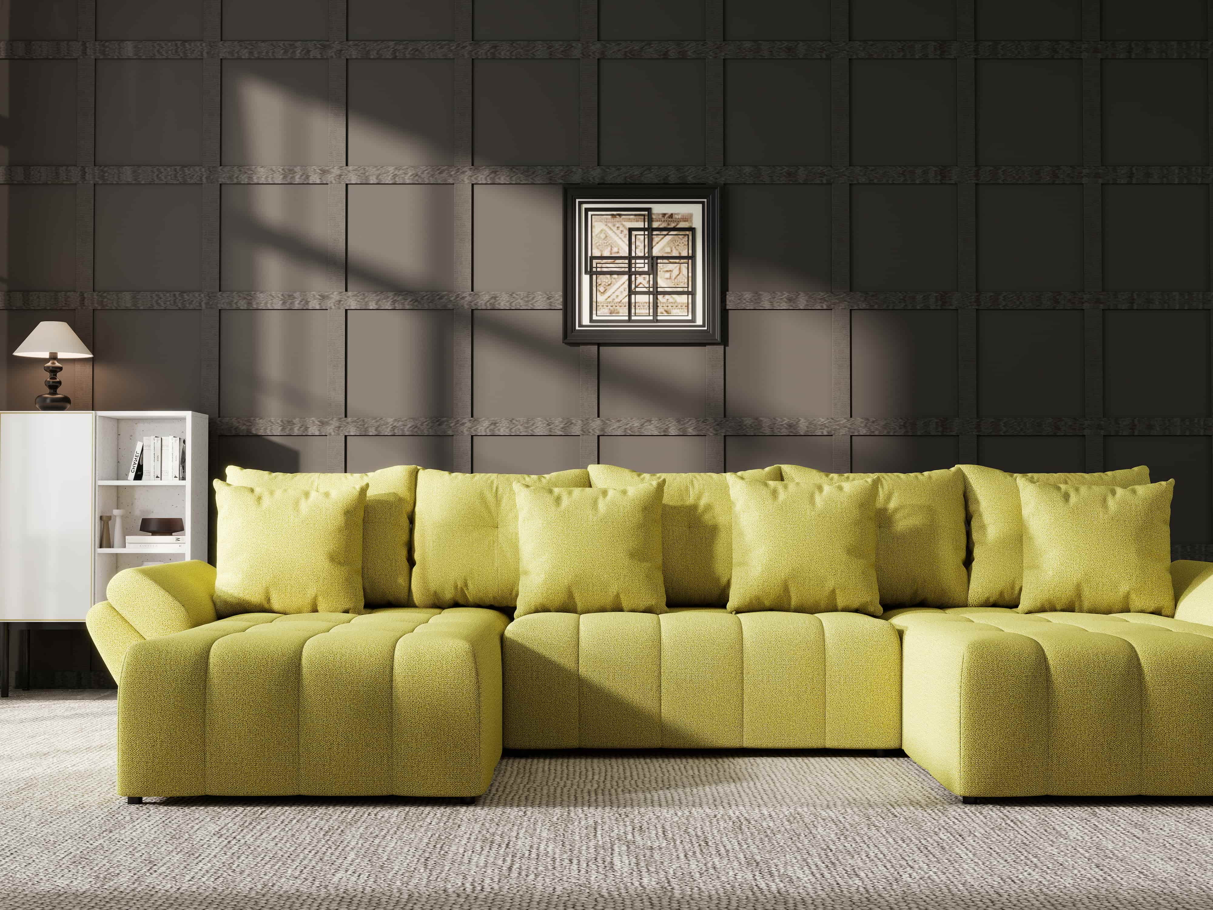 Colțar extensibil dumonde cu ladă de depozitare si sezut confortabil din spuma HR, Berlin U Enjoy Verde 380x180 cm Fabrica