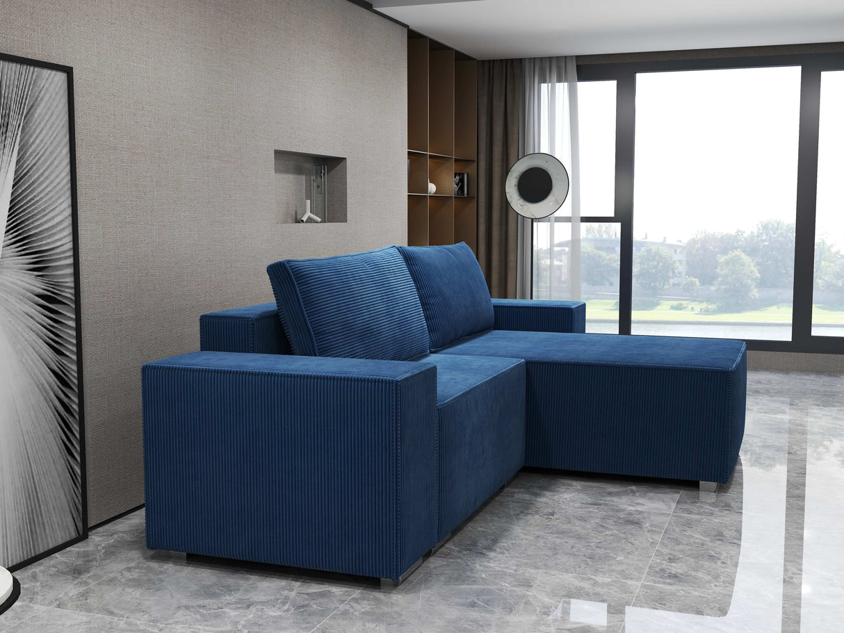 Colțar extensibil dumonde cu ladă de depozitare si sezut confortabil din spuma HR, Dream Zoom Albastru 290x185 cm II Fabrica