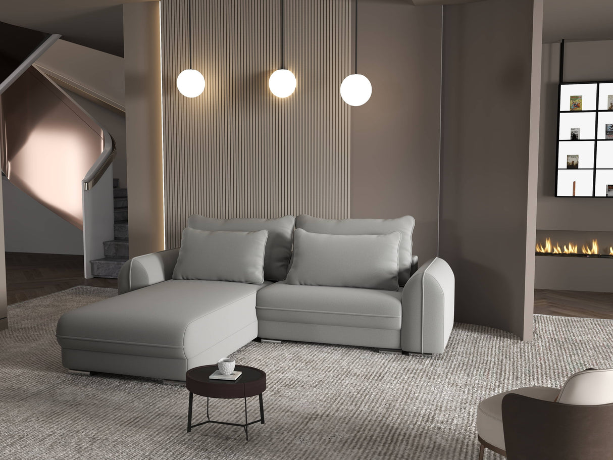 Colțar extensibil dumonde cu ladă de depozitare si sezut confortabil din spuma HR, Denver Royal Gri 275x185 cm Fabrica