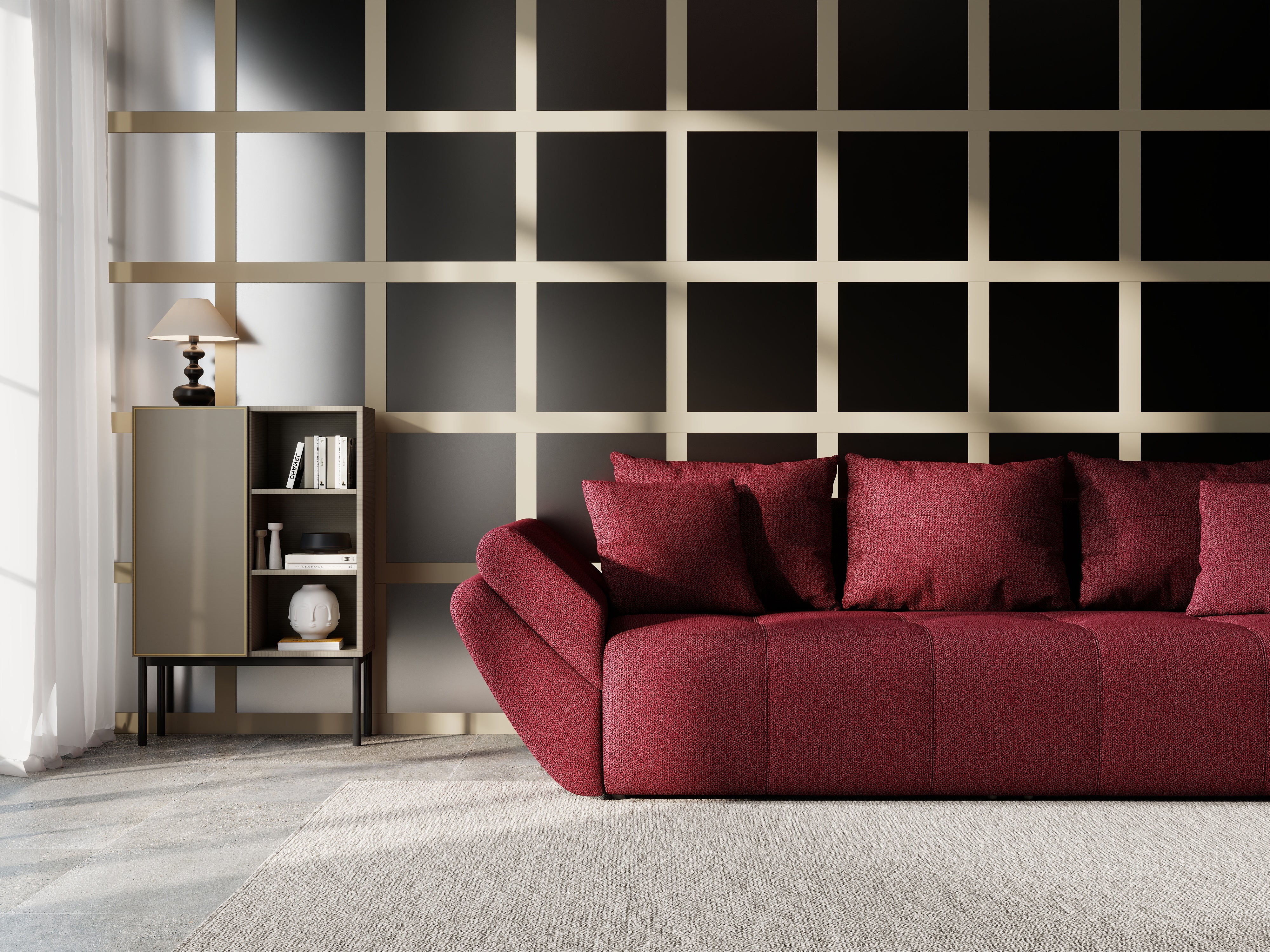 Canapea extensibilă dumonde cu ladă de depozitare si sezut confortabil din spuma HR, Berlin Red 250x100 cm Fabrica