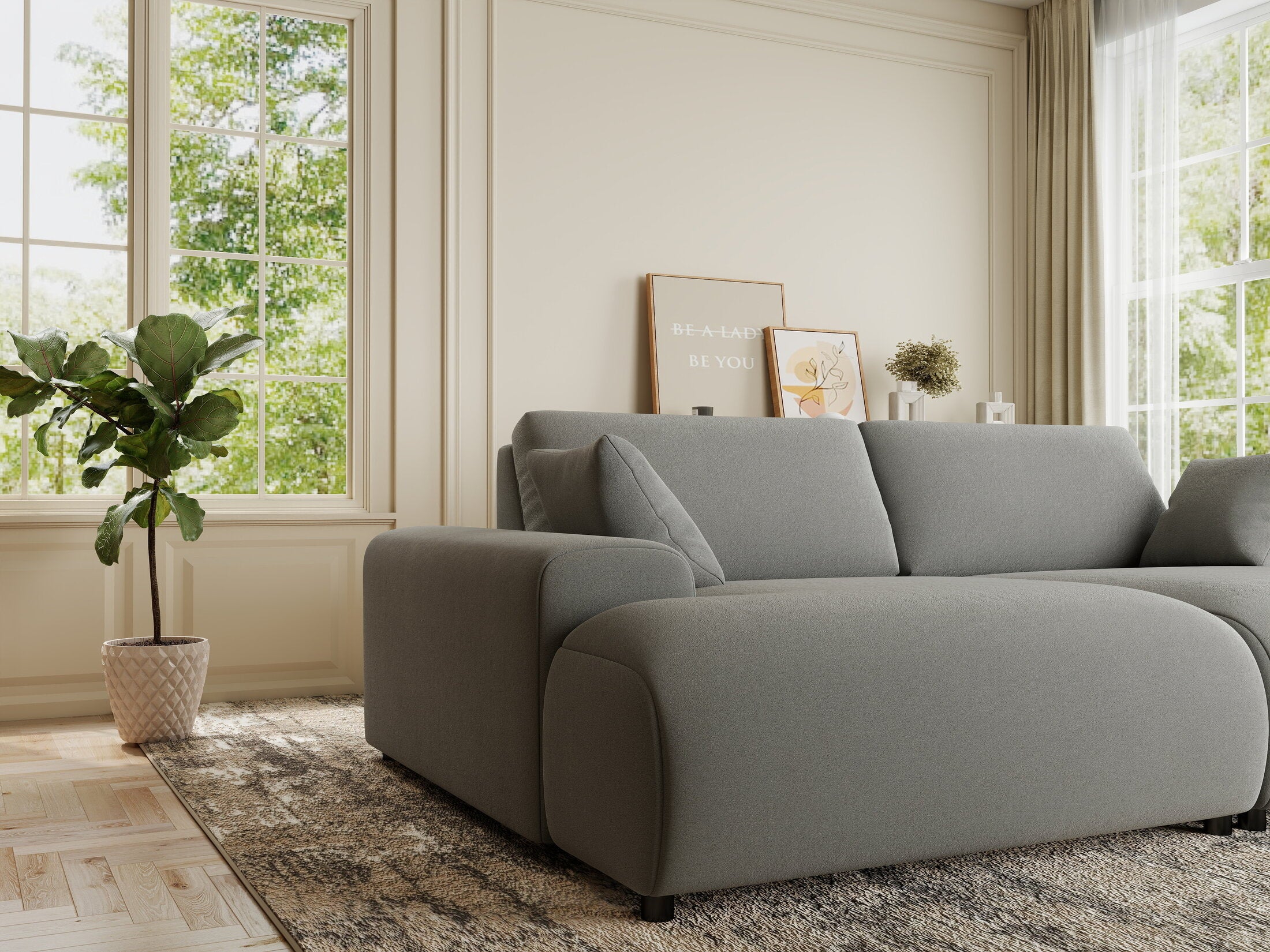 Canapea dumonde cu sezut confortabil din spuma HR, Hudson Royal Gri 237x144 cm