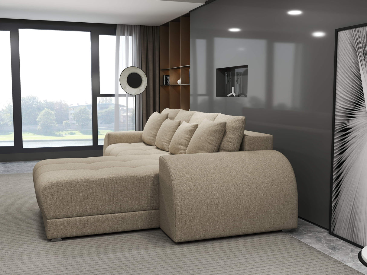 Colțar extensibil dumonde cu ladă de depozitare si sezut confortabil din spuma HR, Verona Enjoy Beige II 290x185 cm Fabrica