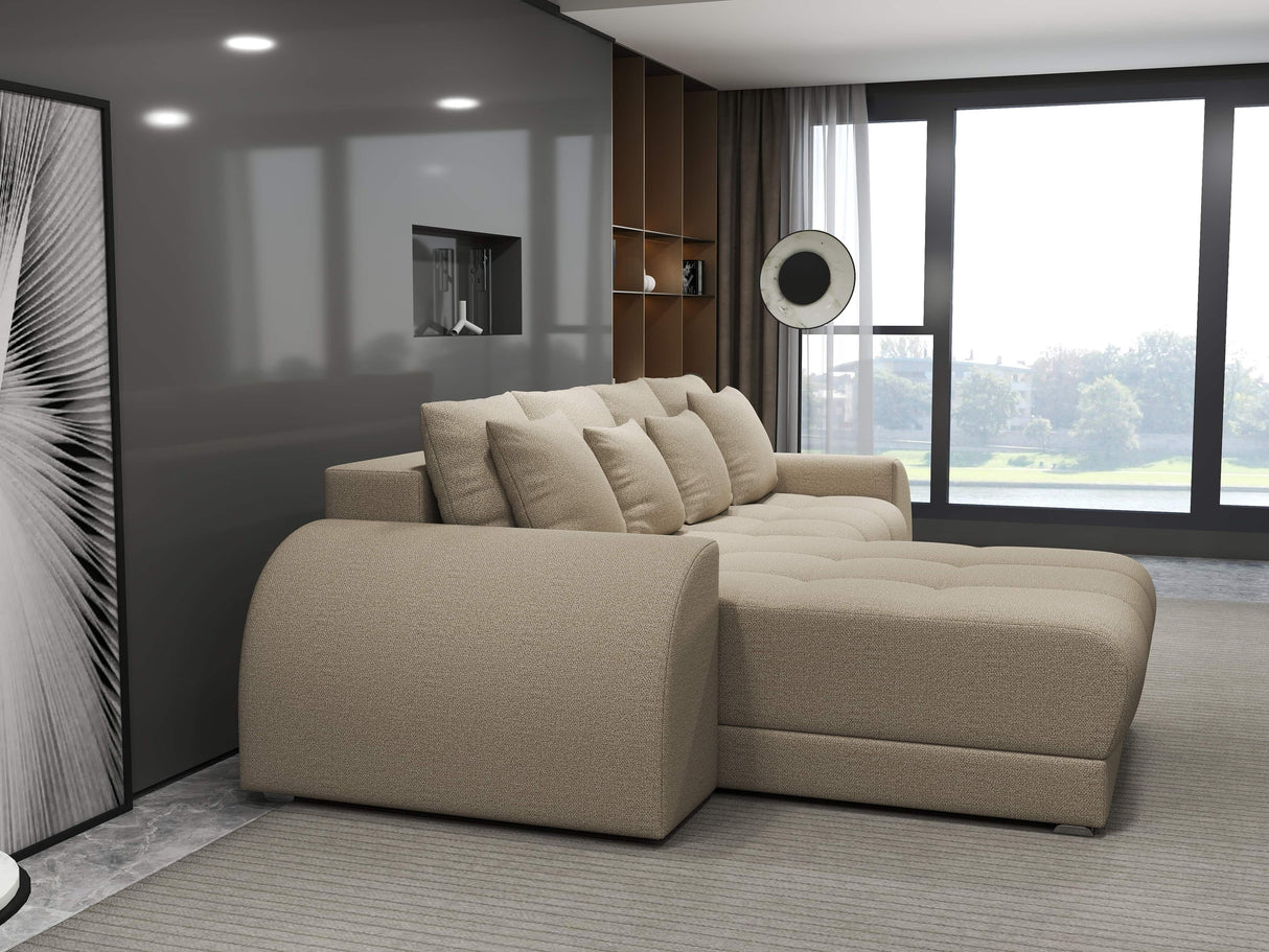 Colțar extensibil dumonde cu ladă de depozitare si sezut confortabil din spuma HR, Verona Enjoy Beige 290x185 cm Fabrica