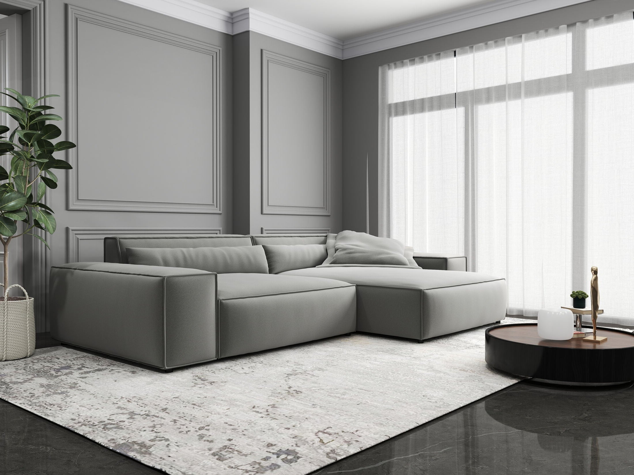 Colțar dumonde cu șezut confortabil din spumă HR, Marvelo Royal Gri 264x175 cm II