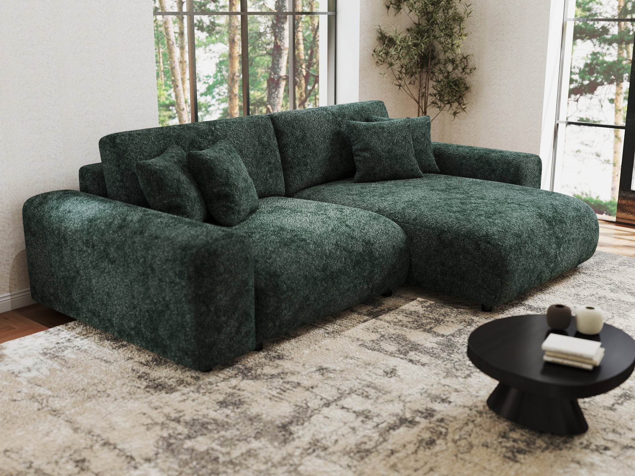 Colțar extensibil dumonde cu ladă de depozitare si sezut confortabil din spuma HR, Sarina Euphoria Verde 255x168 cm II