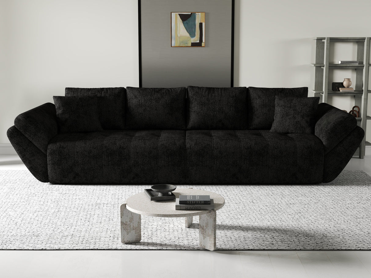 Canapea extensibilă dumonde cu ladă de depozitare si sezut confortabil din spuma HR, Berlin Black 300x100 cm Fabrica