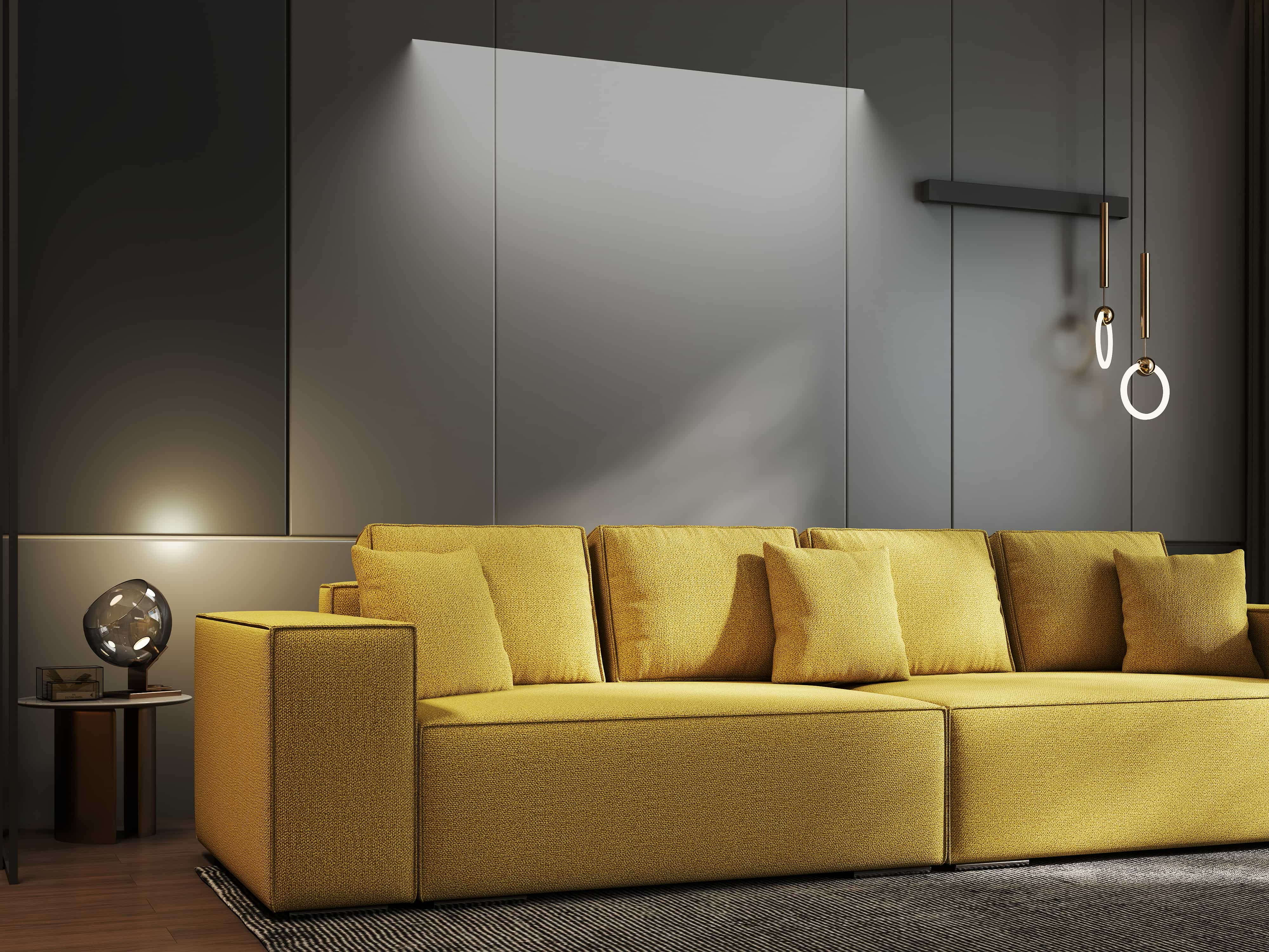 Canapea extensibilă dumonde cu ladă de depozitare si sezut confortabil din spuma HR, Dream Enjoy Melon 310x100 cm Fabrica