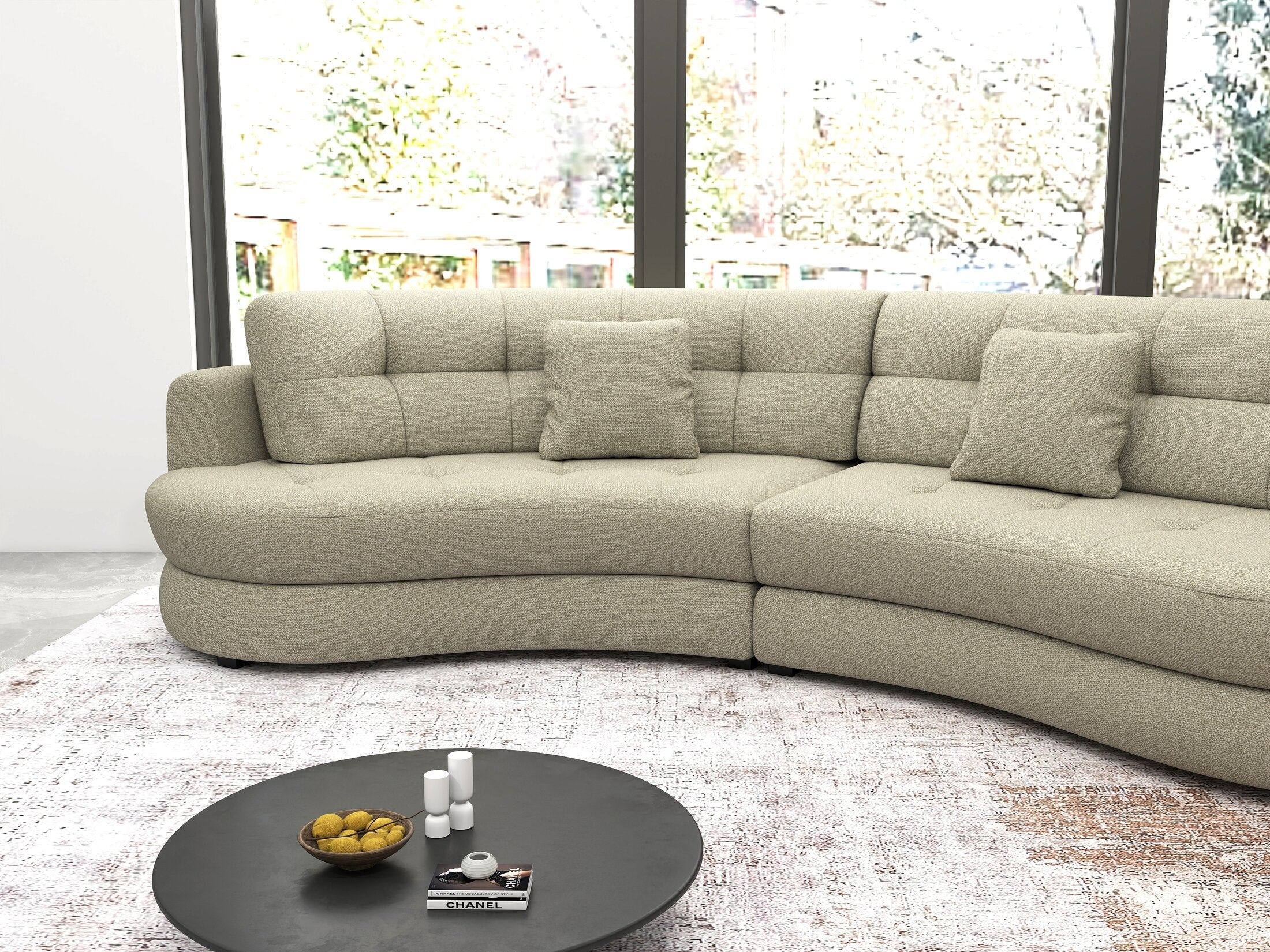 Canapea semirotunda dumonde cu șezut confortabil din spumă HR, Roma  Enjoy Bej 300x160 cm