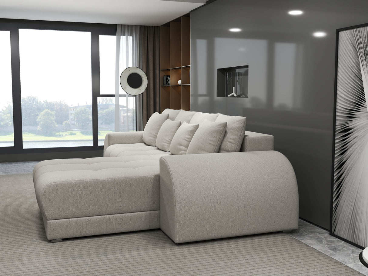 Colțar extensibil dumonde cu ladă de depozitare si sezut confortabil din spuma HR, Verona Enjoy Bej II 290x185 cm Fabrica