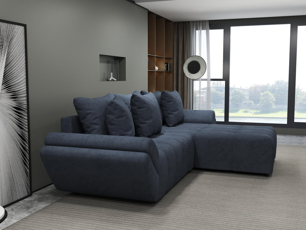 Colțar extensibil dumonde cu ladă de depozitare si sezut confortabil din spuma HR, Berlin Grey II 280x185 cm Fabrica