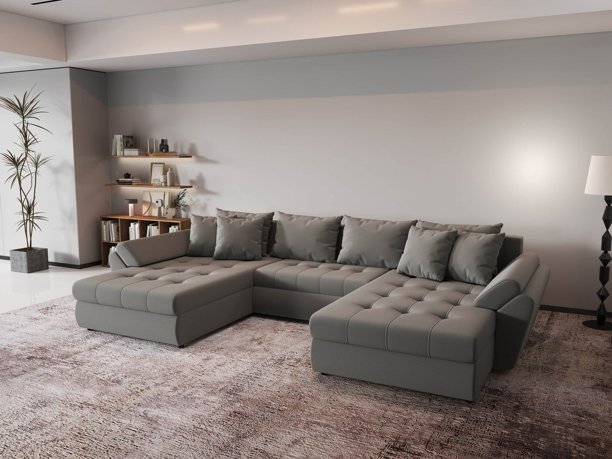 Colțar extensibil dumonde cu ladă de depozitare si sezut confortabil din spuma HR, Loana Royal Gri U 355x185 cm Fabrica