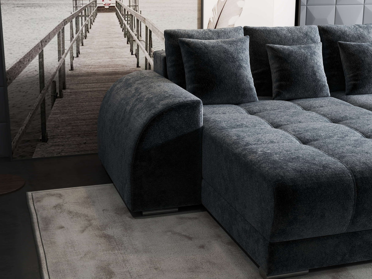 Colțar extensibil dumonde cu ladă de depozitare si sezut confortabil din spuma HR, Verona Euphoria Gri Grafit 290x185 cm Fabrica