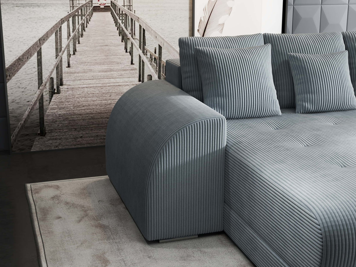 Colțar extensibil dumonde cu ladă de depozitare si sezut confortabil din spuma HR, Verona Zoom Gri Mint 290x185 cm Fabrica