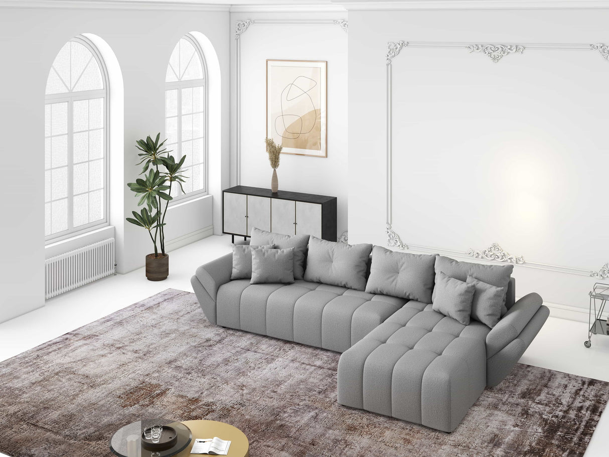 Colțar extensibil dumonde cu ladă de depozitare si sezut confortabil din spuma HR, Berlin XL Enjoy Lux Grey 350x185 cm II Fabrica